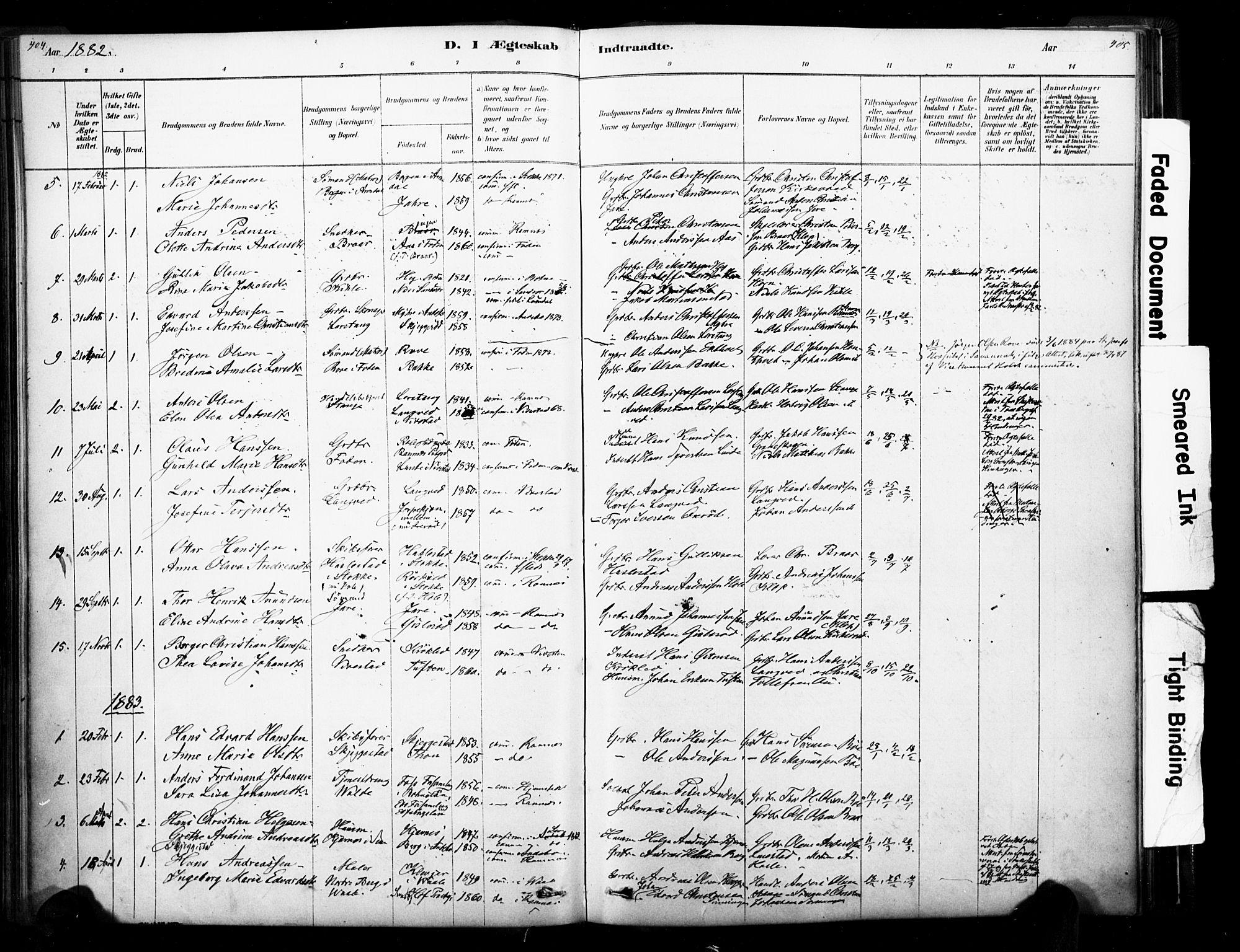 Ramnes kirkebøker, AV/SAKO-A-314/F/Fa/L0007: Parish register (official) no. I 7, 1878-1895, p. 404-405