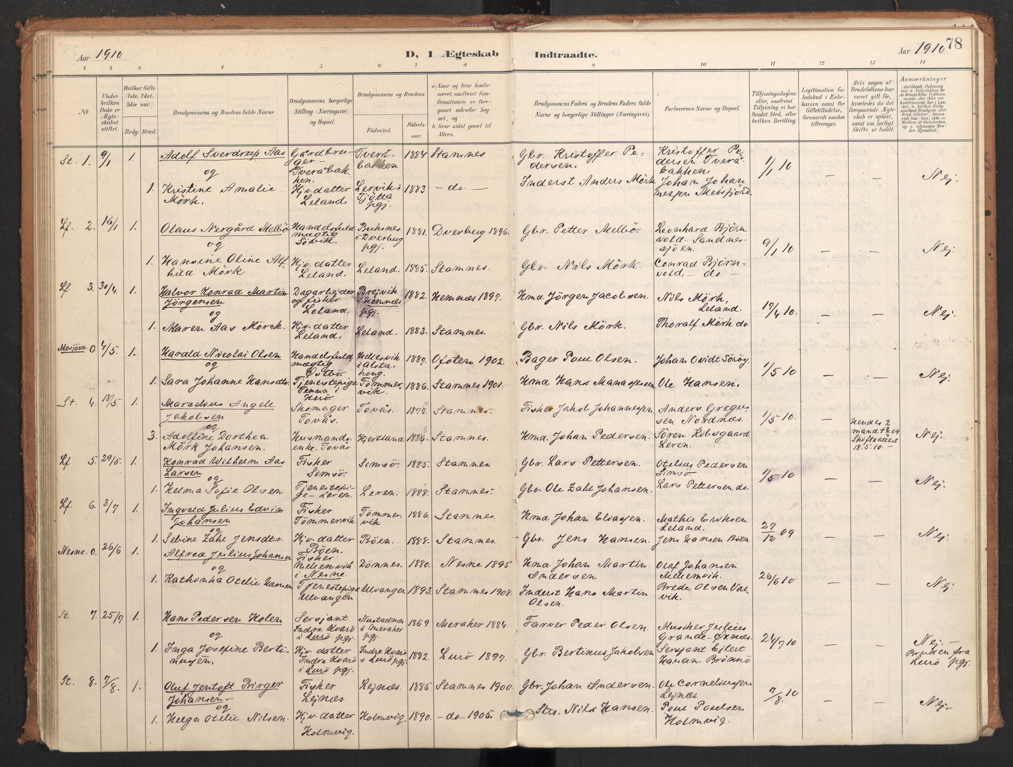 Ministerialprotokoller, klokkerbøker og fødselsregistre - Nordland, AV/SAT-A-1459/831/L0472: Parish register (official) no. 831A03, 1897-1912, p. 78