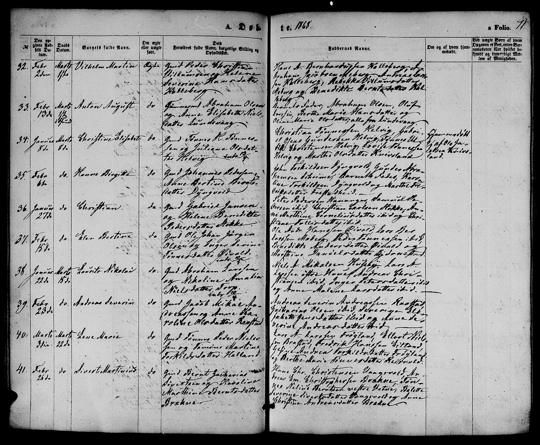 Lista sokneprestkontor, AV/SAK-1111-0027/F/Fb/L0003: Parish register (copy) no. B 3, 1862-1877, p. 71