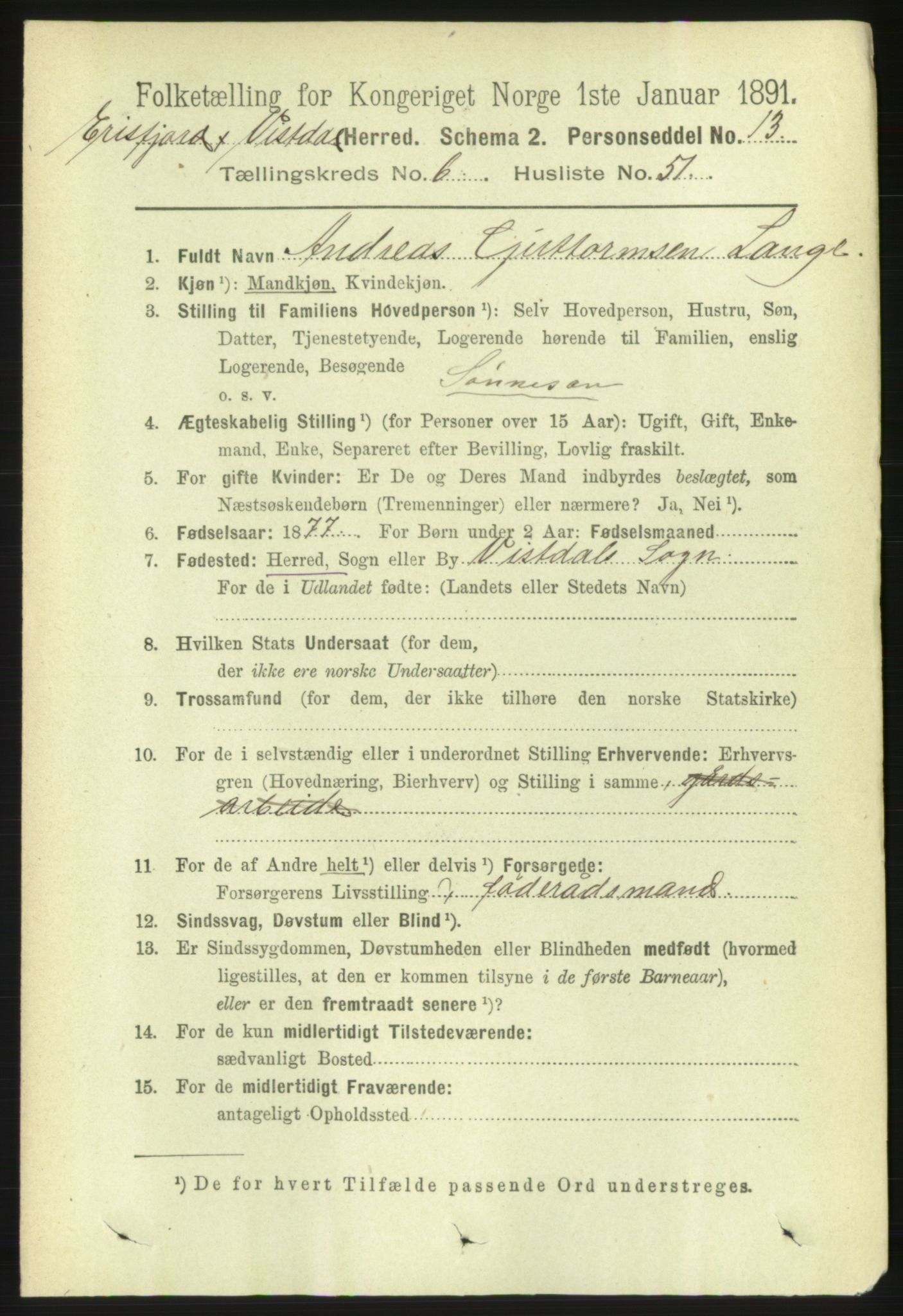 RA, 1891 census for 1542 Eresfjord og Vistdal, 1891, p. 1826