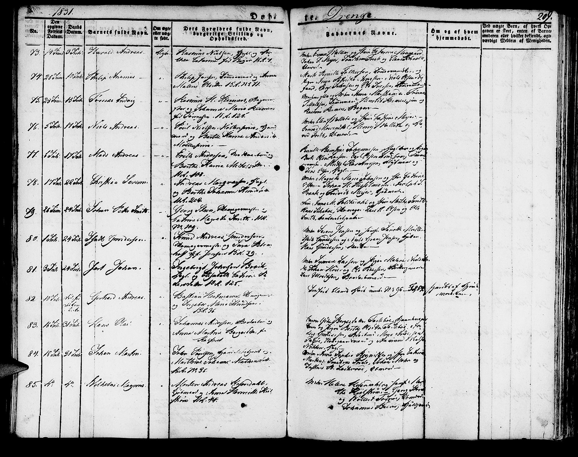 Domkirken sokneprestembete, SAB/A-74801/H/Haa/L0012: Parish register (official) no. A 12, 1821-1840, p. 209