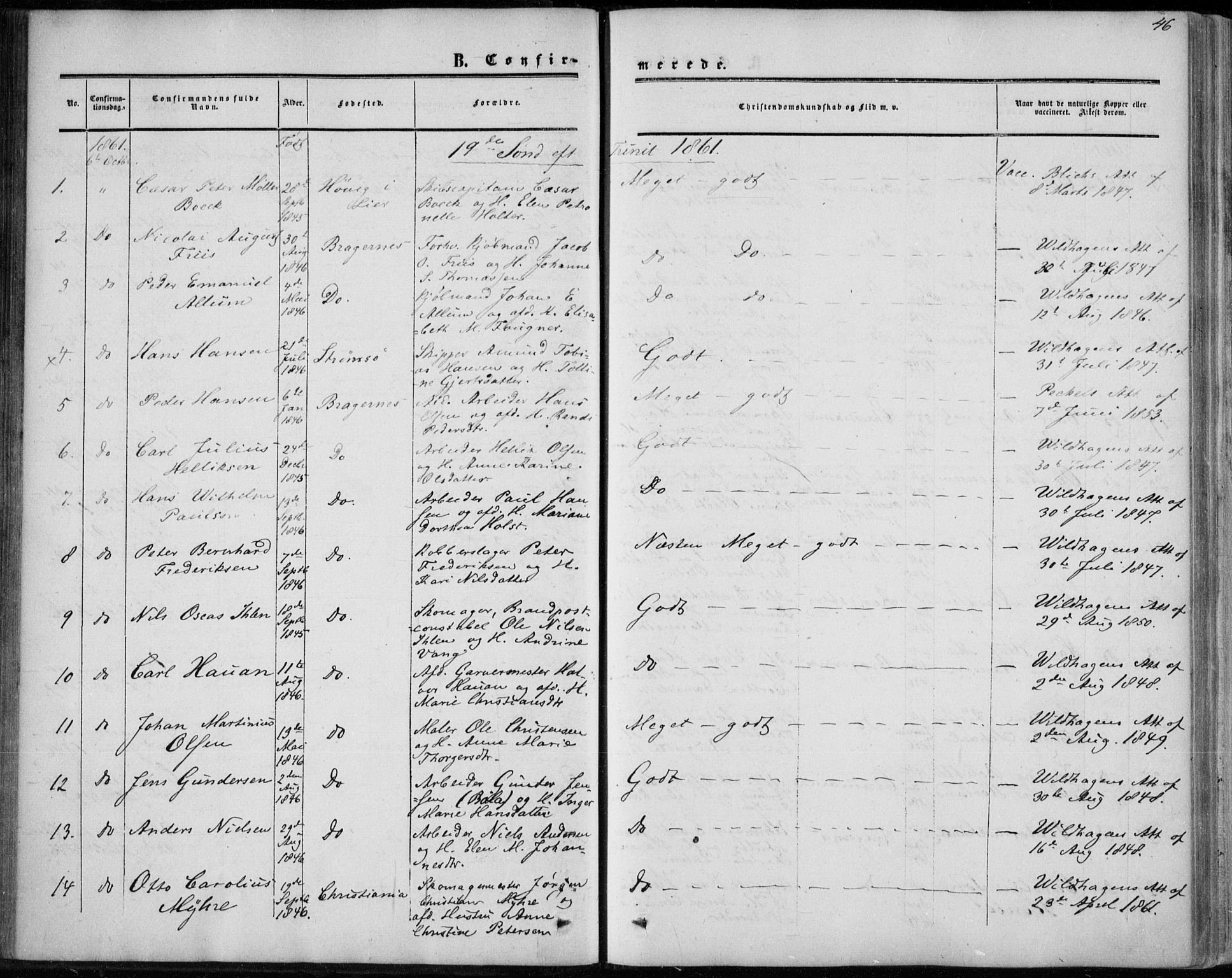 Bragernes kirkebøker, AV/SAKO-A-6/F/Fc/L0002: Parish register (official) no. III 2, 1854-1865, p. 46