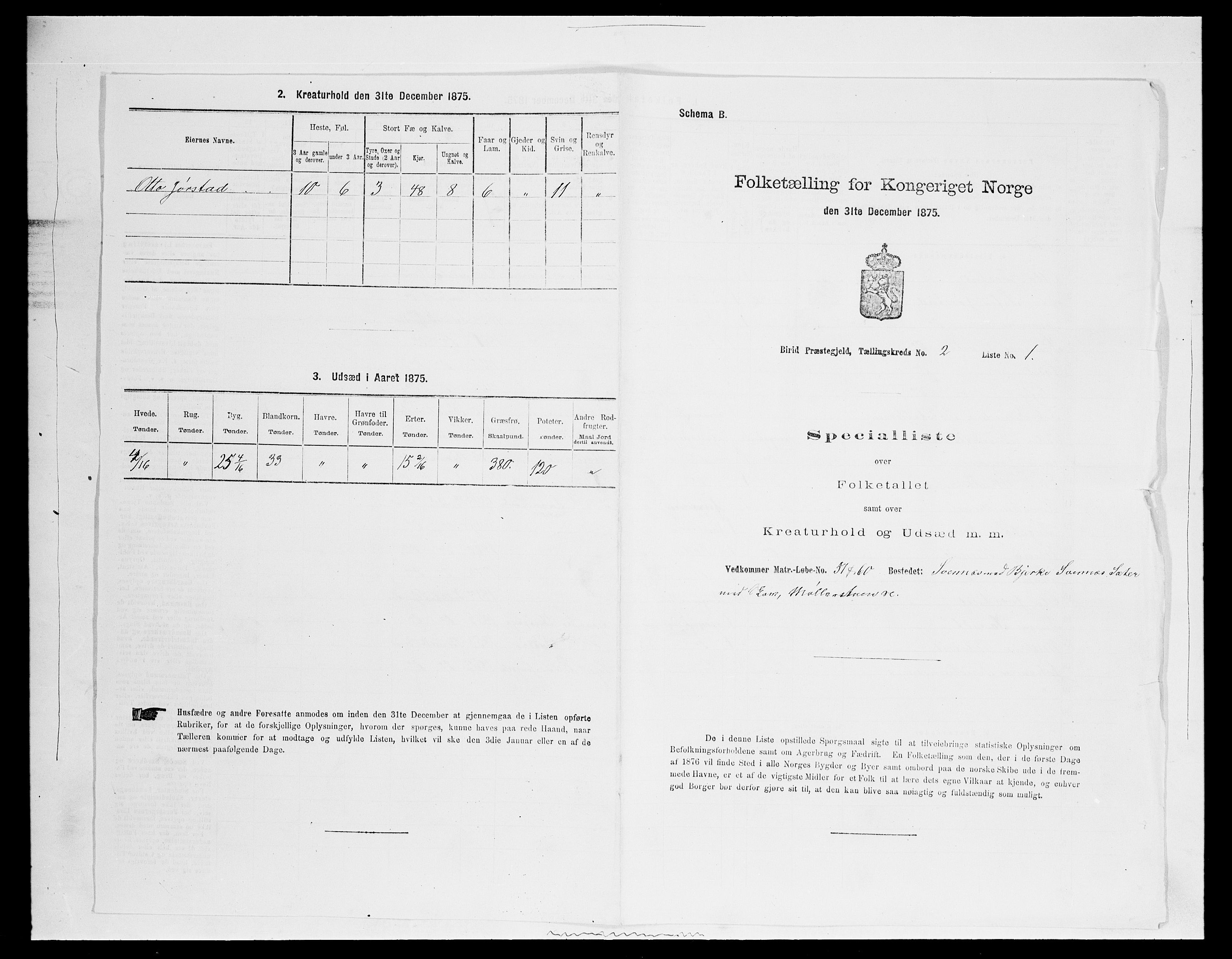 SAH, 1875 census for 0525P Biri, 1875, p. 332