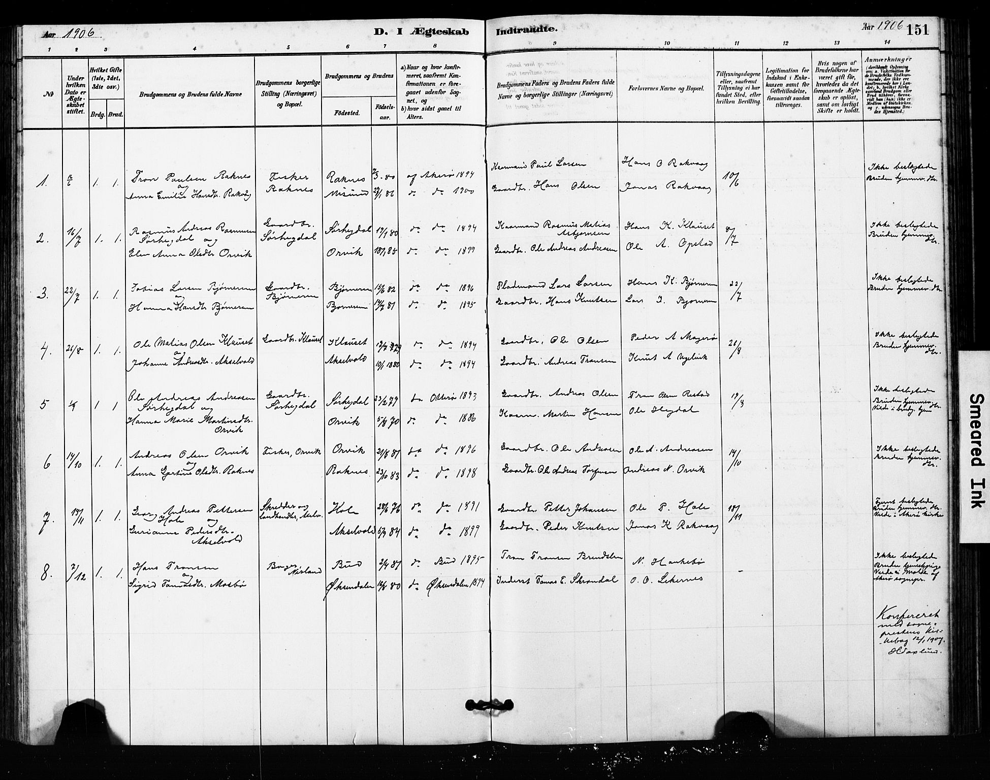 Ministerialprotokoller, klokkerbøker og fødselsregistre - Møre og Romsdal, SAT/A-1454/563/L0737: Parish register (copy) no. 563C01, 1878-1916, p. 151