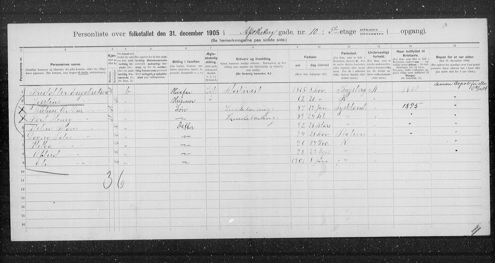 OBA, Municipal Census 1905 for Kristiania, 1905, p. 761