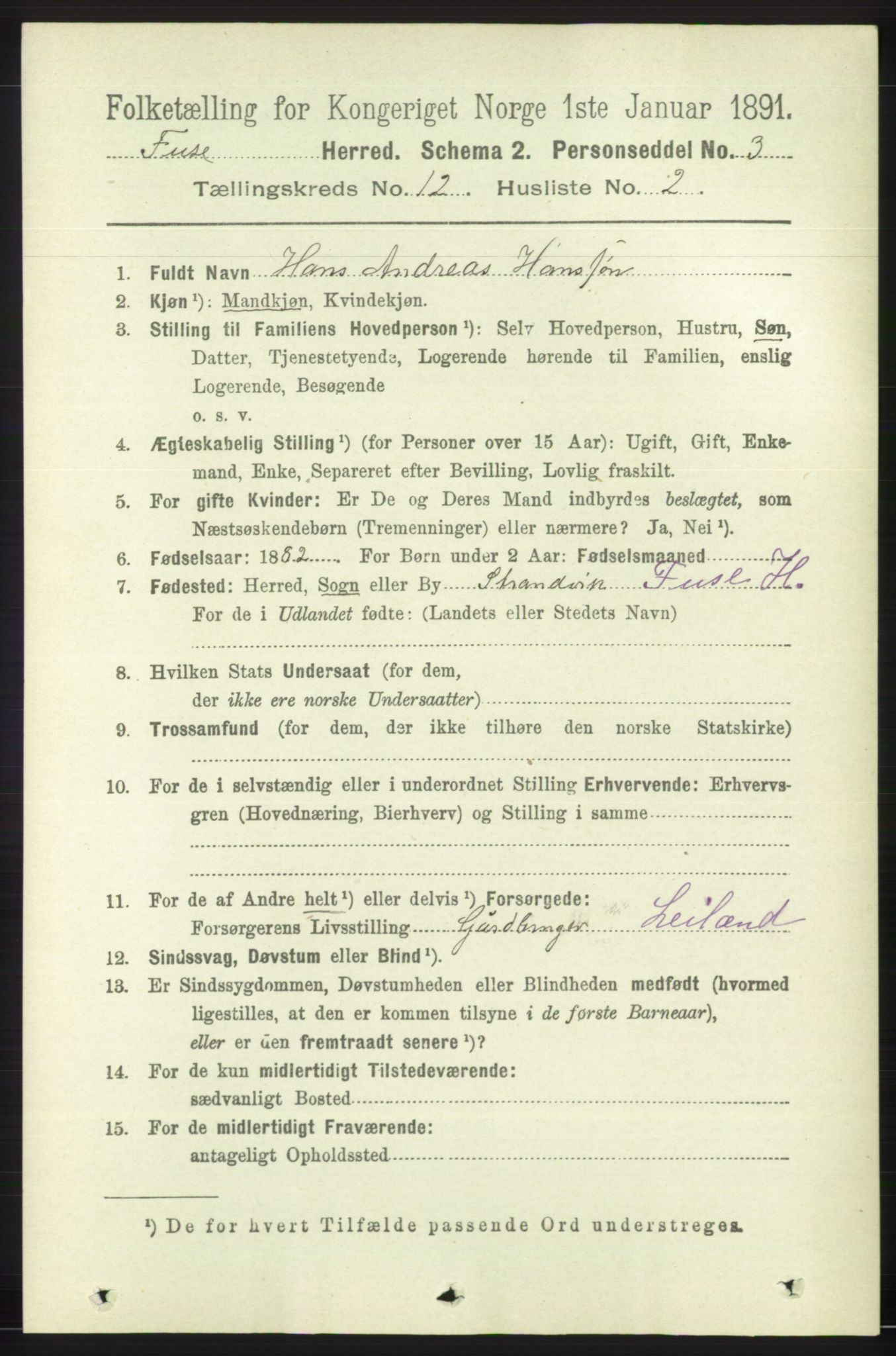 RA, 1891 census for 1241 Fusa, 1891, p. 2379