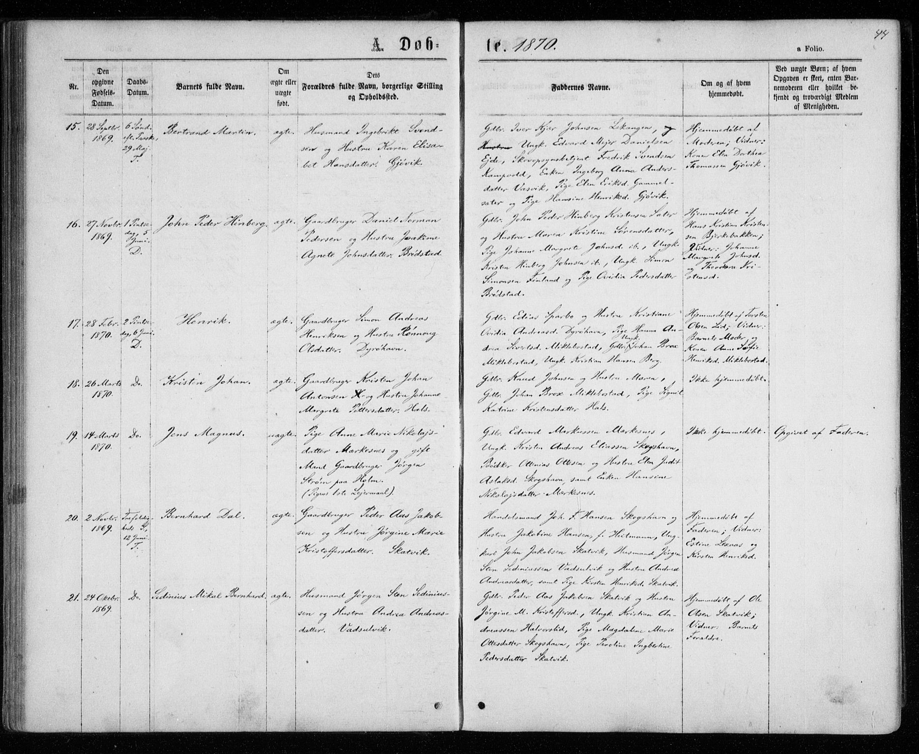 Tranøy sokneprestkontor, SATØ/S-1313/I/Ia/Iaa/L0008kirke: Parish register (official) no. 8, 1867-1877, p. 44
