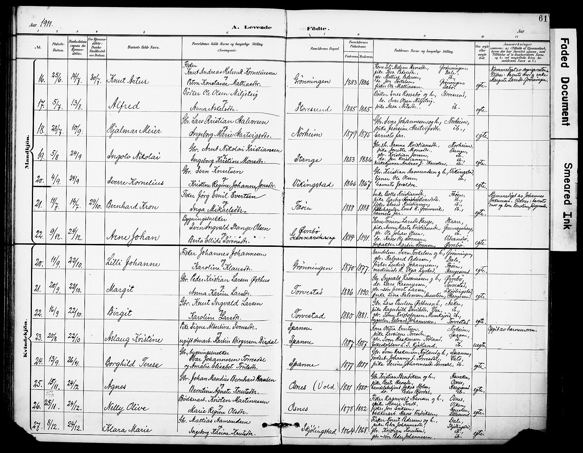 Torvastad sokneprestkontor, SAST/A -101857/H/Ha/Haa/L0017: Parish register (official) no. A 16, 1899-1911, p. 61