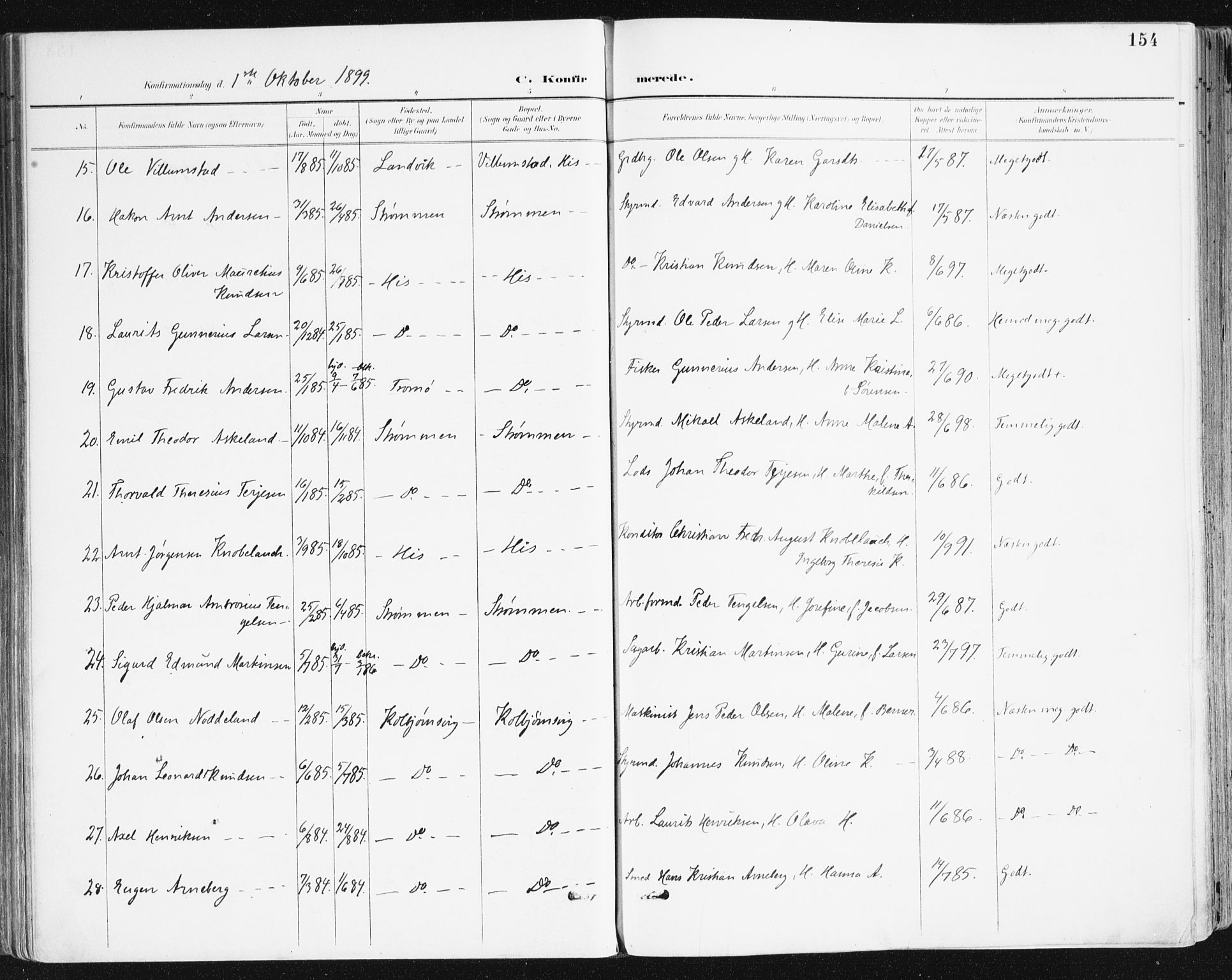 Hisøy sokneprestkontor, AV/SAK-1111-0020/F/Fa/L0004: Parish register (official) no. A 4, 1895-1917, p. 154