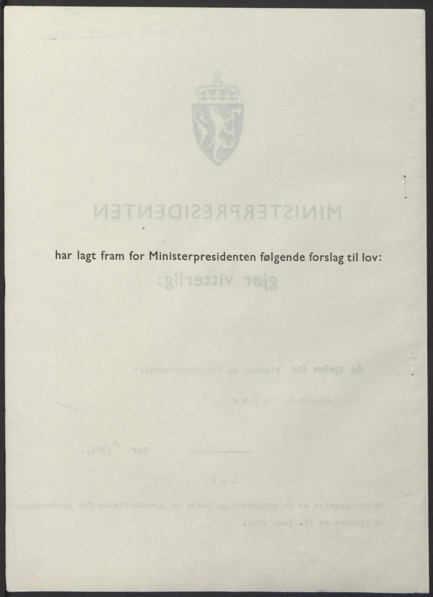 NS-administrasjonen 1940-1945 (Statsrådsekretariatet, de kommisariske statsråder mm), AV/RA-S-4279/D/Db/L0100: Lover, 1944, p. 27