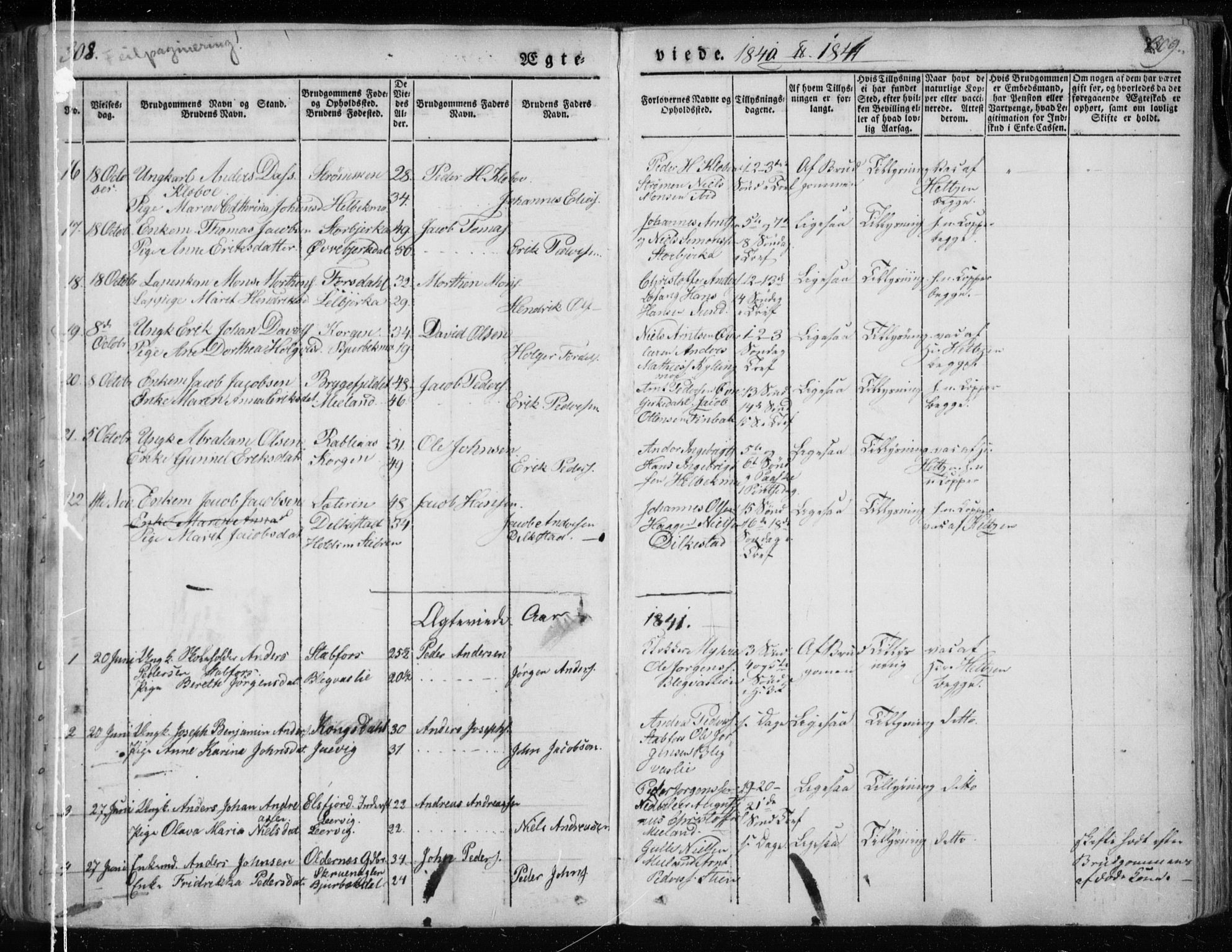 Ministerialprotokoller, klokkerbøker og fødselsregistre - Nordland, AV/SAT-A-1459/825/L0354: Parish register (official) no. 825A08, 1826-1841, p. 308-309