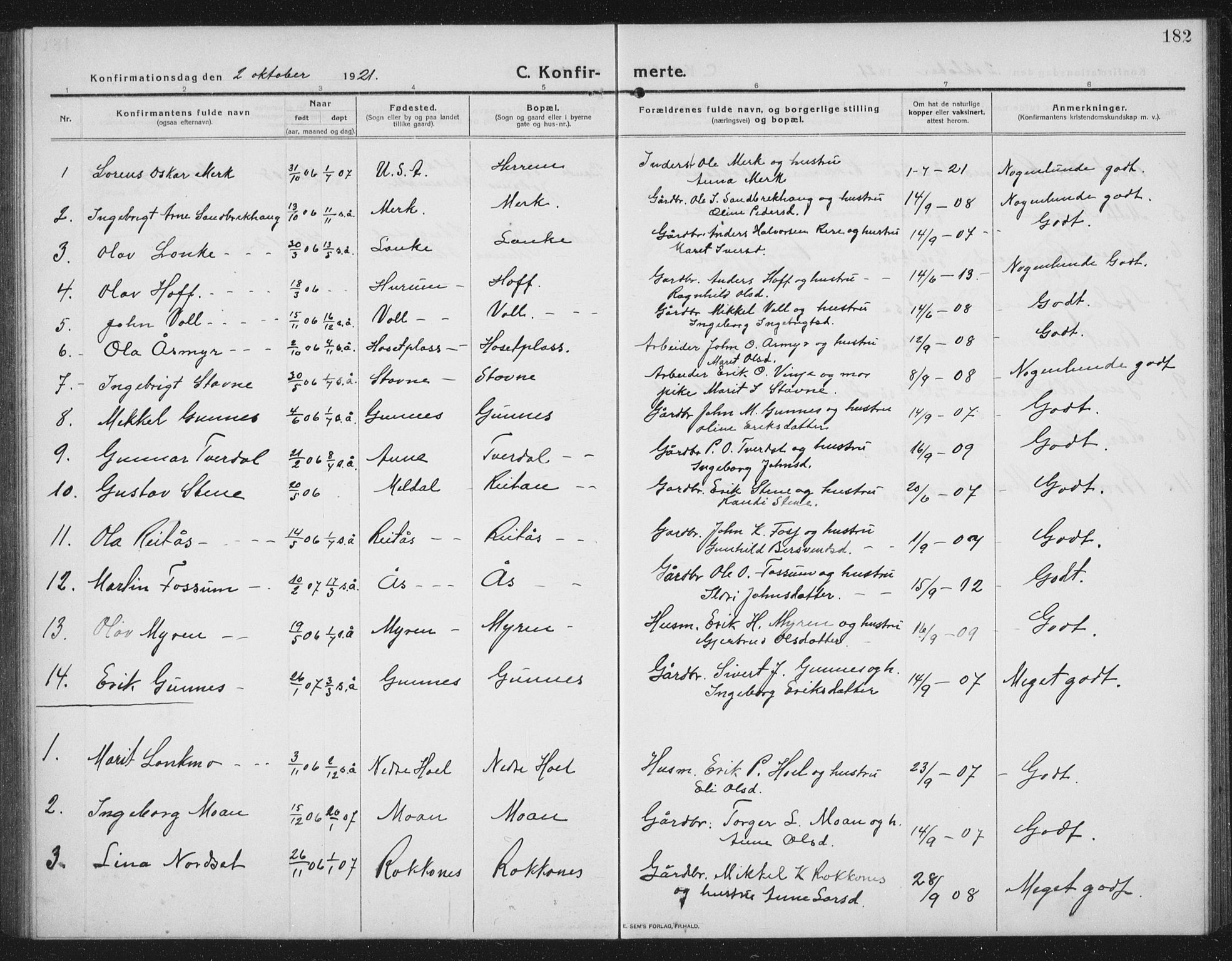 Ministerialprotokoller, klokkerbøker og fødselsregistre - Sør-Trøndelag, SAT/A-1456/674/L0877: Parish register (copy) no. 674C04, 1913-1940, p. 182