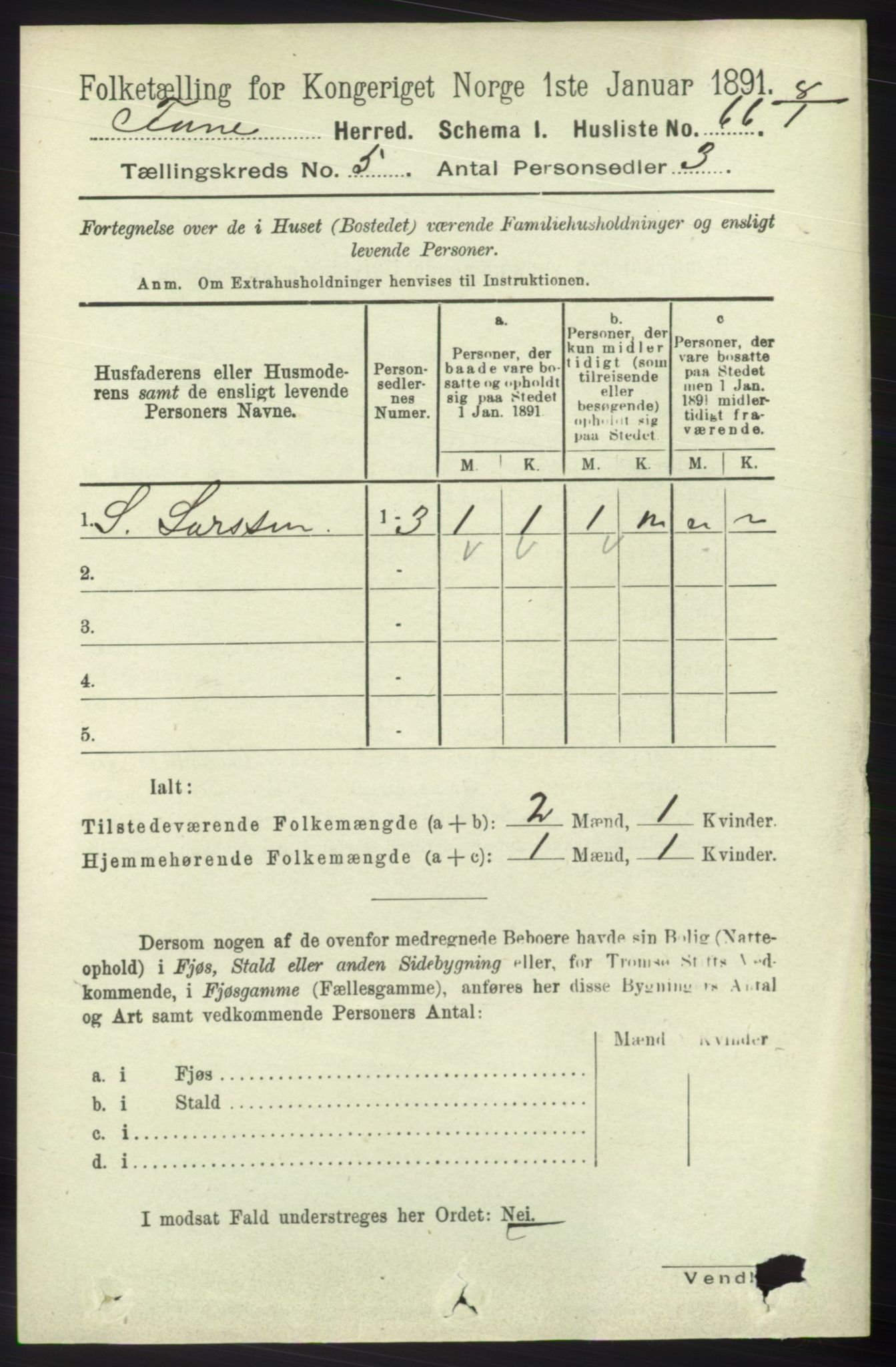 RA, 1891 census for 1249 Fana, 1891, p. 2045