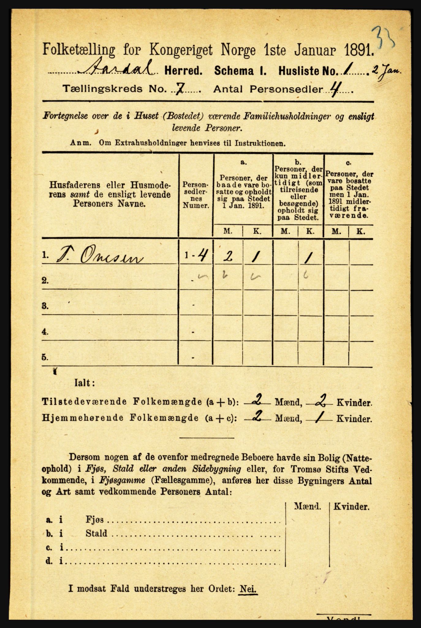 RA, 1891 census for 1424 Årdal, 1891, p. 1434