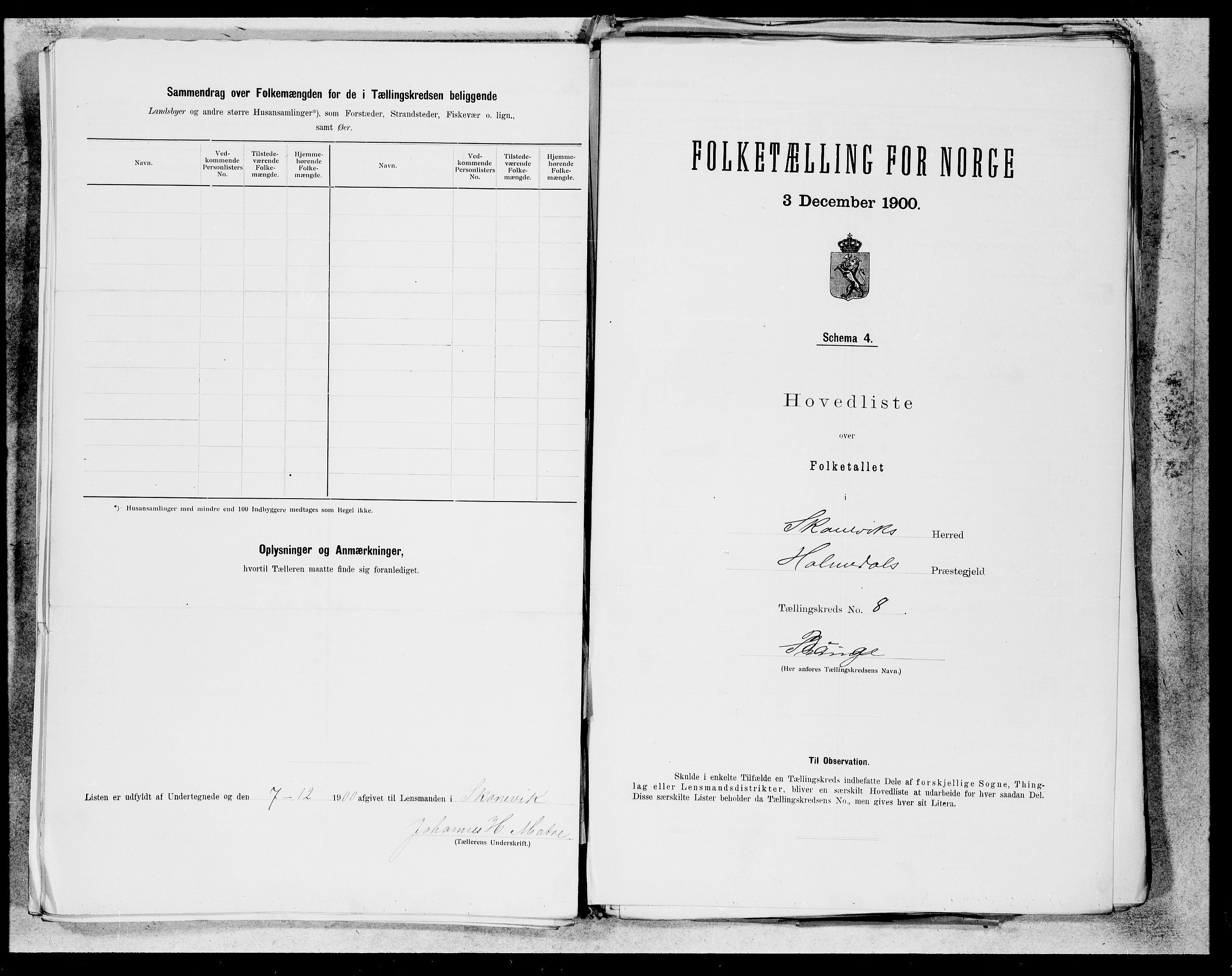 SAB, 1900 census for Skånevik, 1900, p. 15