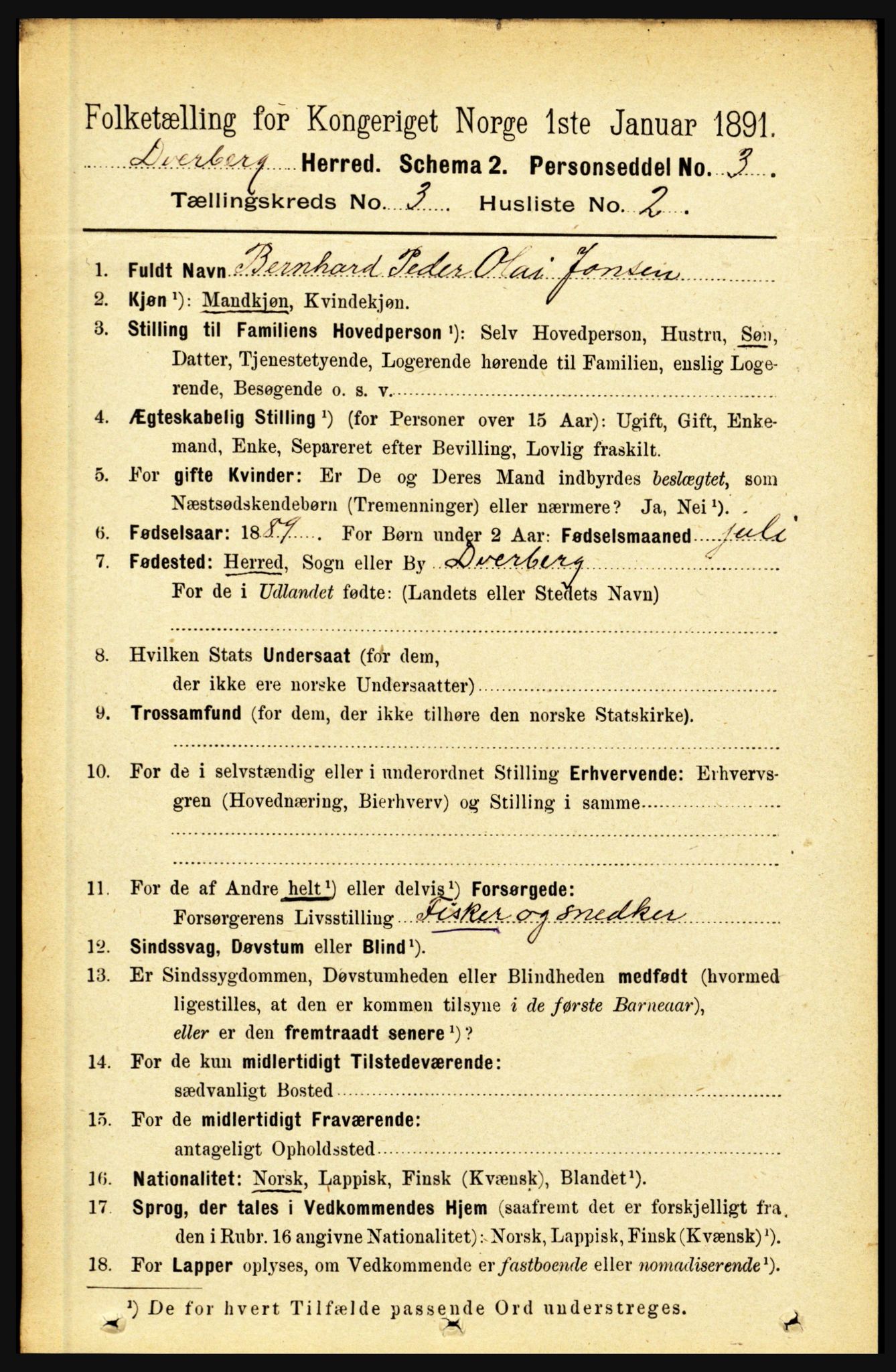 RA, 1891 census for 1872 Dverberg, 1891, p. 942