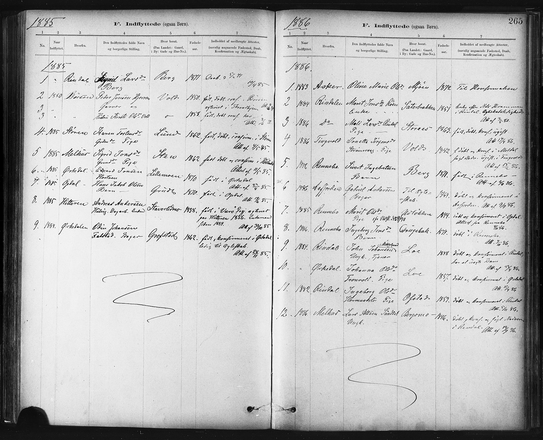 Ministerialprotokoller, klokkerbøker og fødselsregistre - Sør-Trøndelag, AV/SAT-A-1456/672/L0857: Parish register (official) no. 672A09, 1882-1893, p. 265