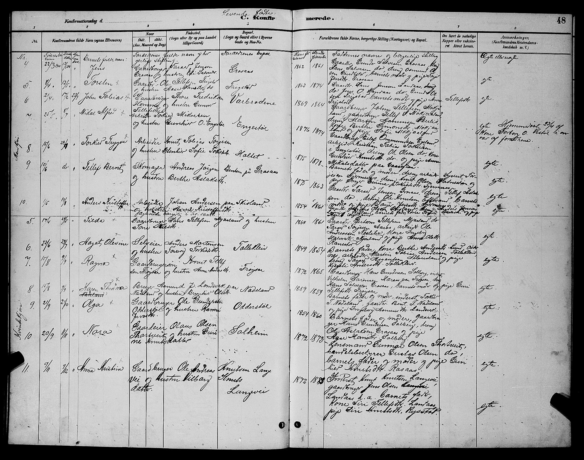 Evje sokneprestkontor, AV/SAK-1111-0008/F/Fb/Fbc/L0004: Parish register (copy) no. B 4, 1890-1900, p. 48