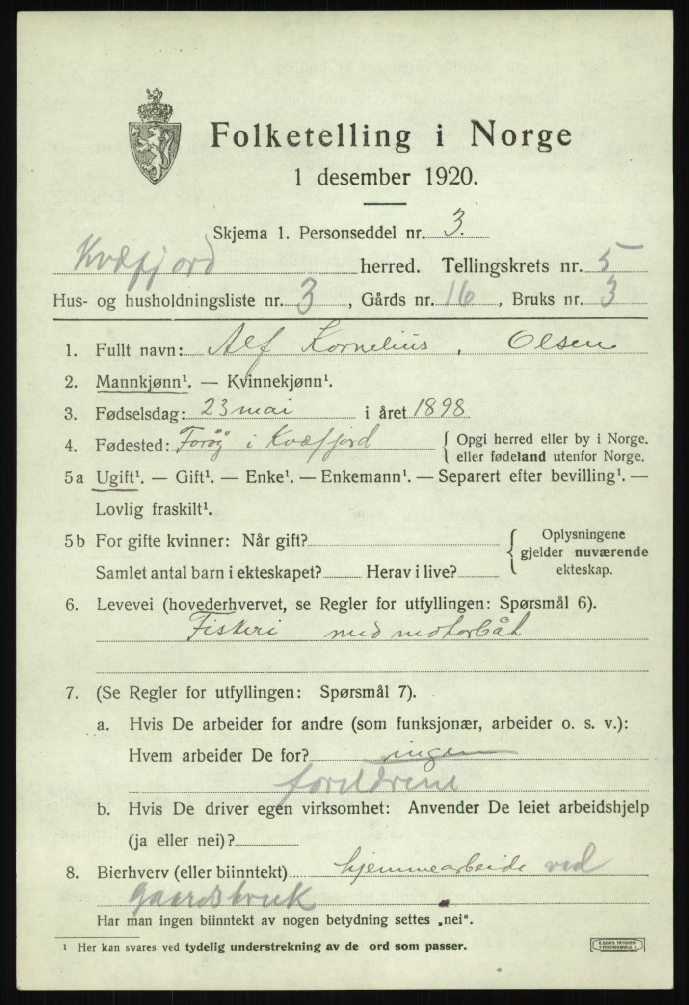 SATØ, 1920 census for Kvæfjord, 1920, p. 2603