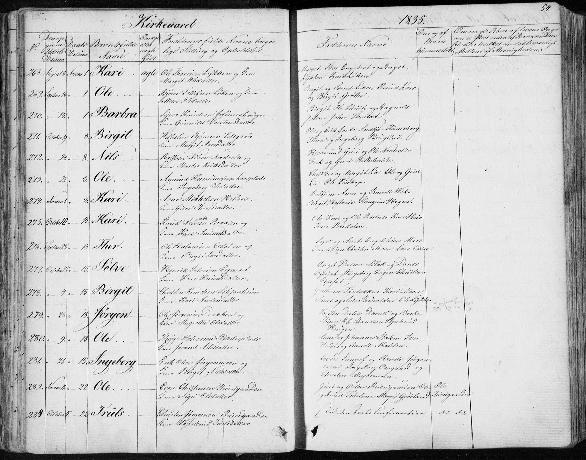 Nes kirkebøker, SAKO/A-236/F/Fa/L0009: Parish register (official) no. 9, 1834-1863, p. 54