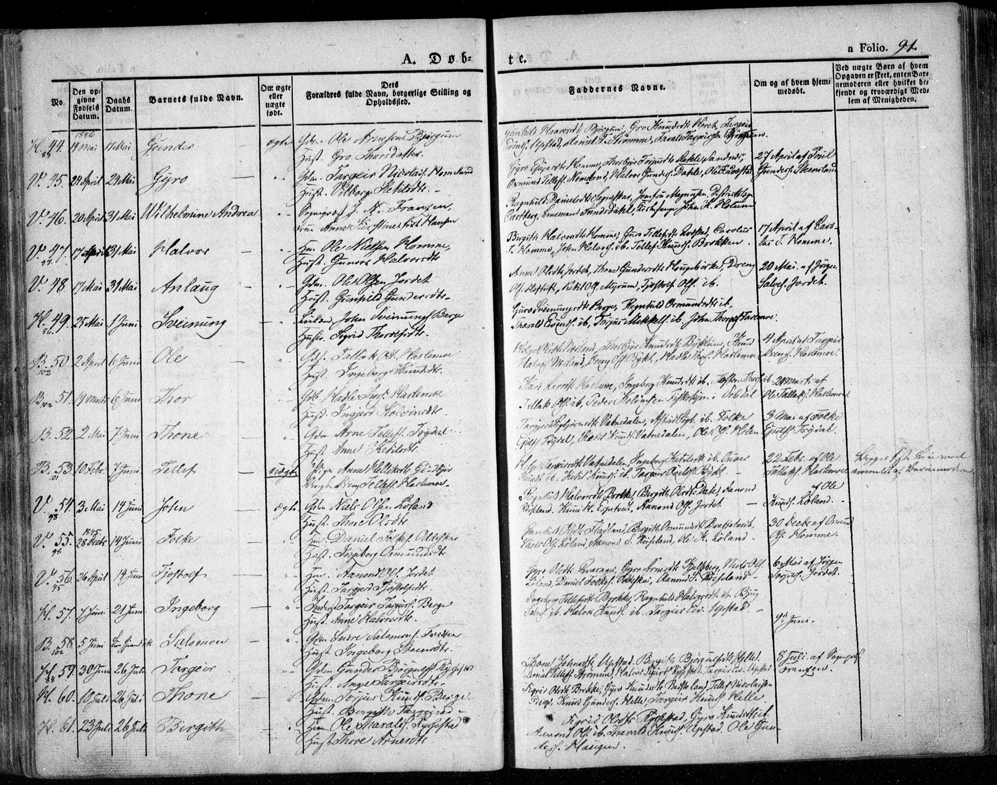 Valle sokneprestkontor, SAK/1111-0044/F/Fa/Fac/L0006: Parish register (official) no. A 6, 1831-1853, p. 91