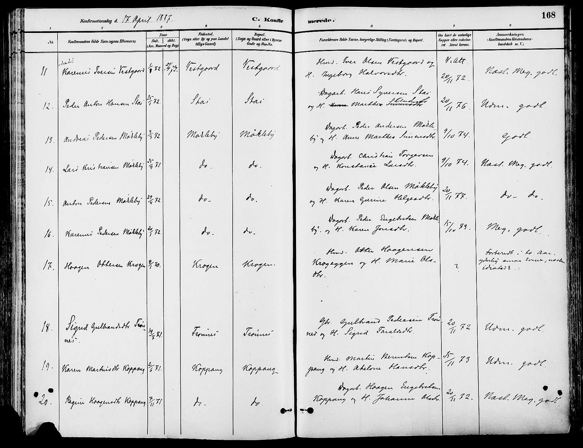 Stor-Elvdal prestekontor, SAH/PREST-052/H/Ha/Haa/L0002: Parish register (official) no. 2, 1882-1907, p. 168