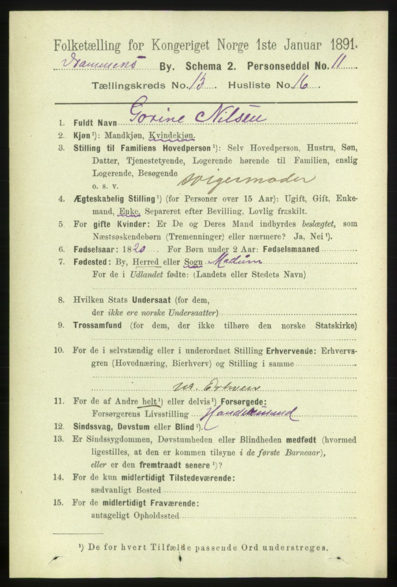 RA, 1891 census for 0602 Drammen, 1891, p. 9749