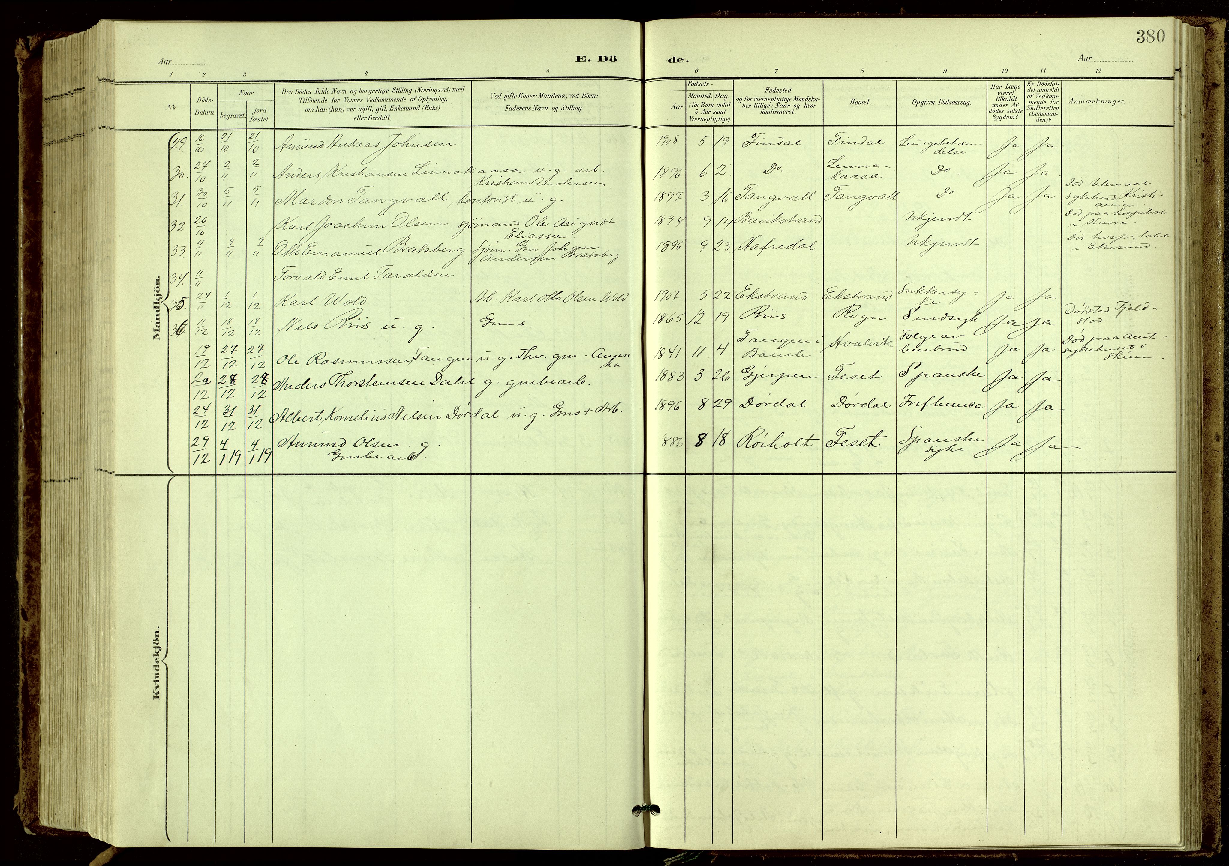 Bamble kirkebøker, AV/SAKO-A-253/G/Ga/L0010: Parish register (copy) no. I 10, 1901-1919, p. 380