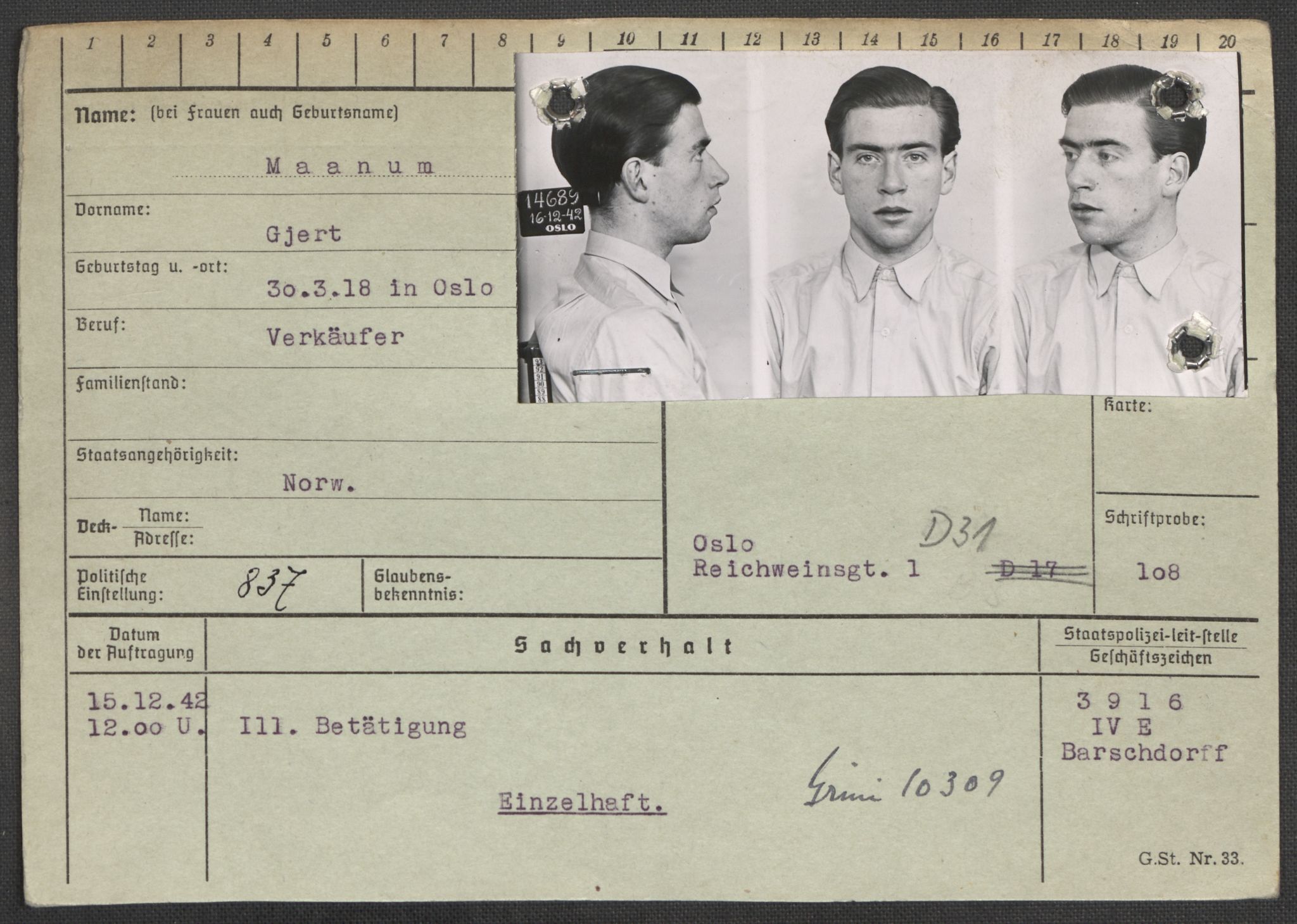 Befehlshaber der Sicherheitspolizei und des SD, RA/RAFA-5969/E/Ea/Eaa/L0007: Register over norske fanger i Møllergata 19: Lundb-N, 1940-1945, p. 978