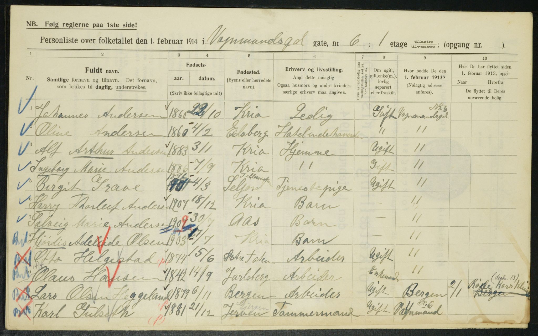 OBA, Municipal Census 1914 for Kristiania, 1914, p. 125160