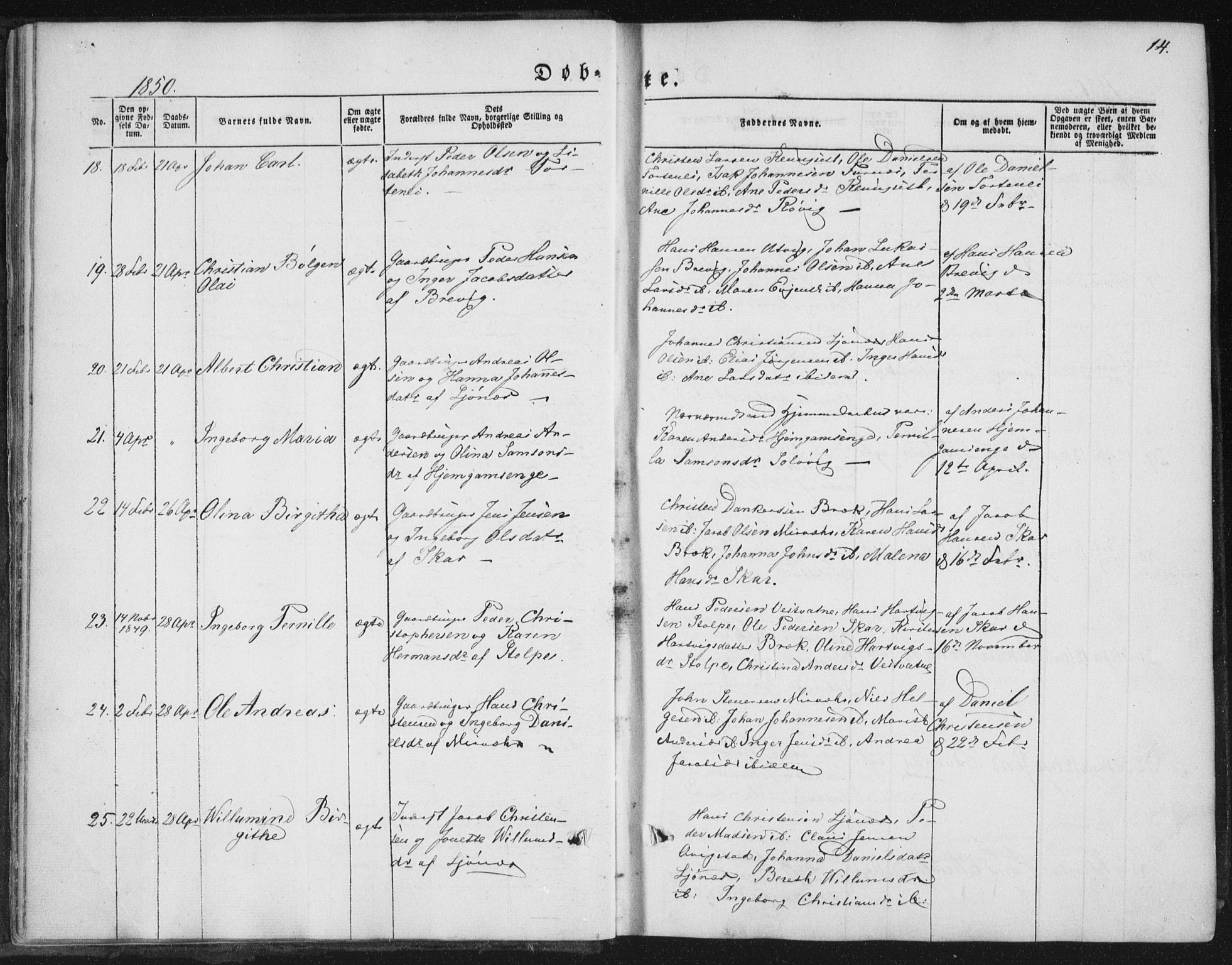 Ministerialprotokoller, klokkerbøker og fødselsregistre - Nordland, SAT/A-1459/852/L0738: Parish register (official) no. 852A08, 1849-1865, p. 14