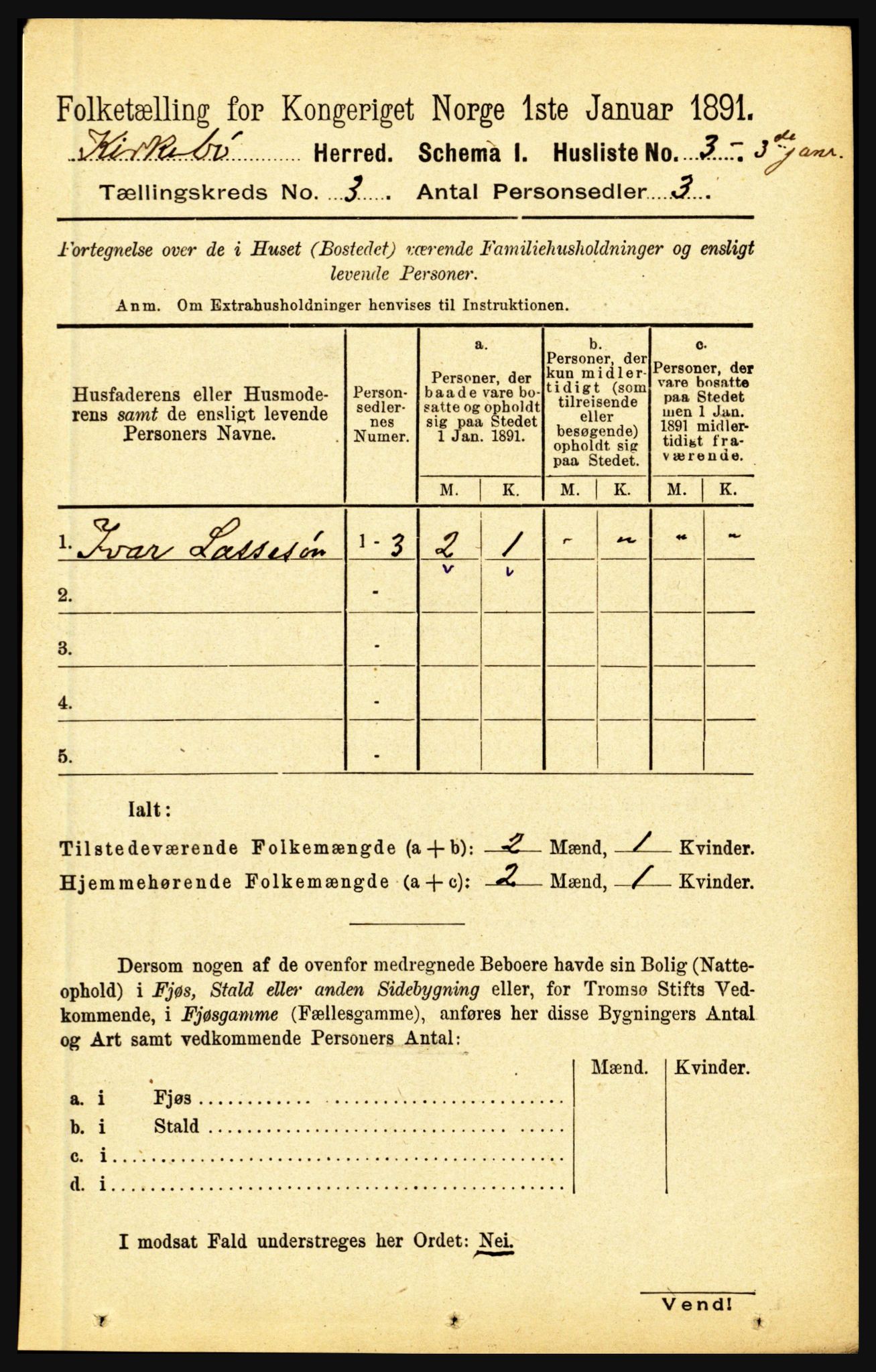 RA, 1891 census for 1416 Kyrkjebø, 1891, p. 494