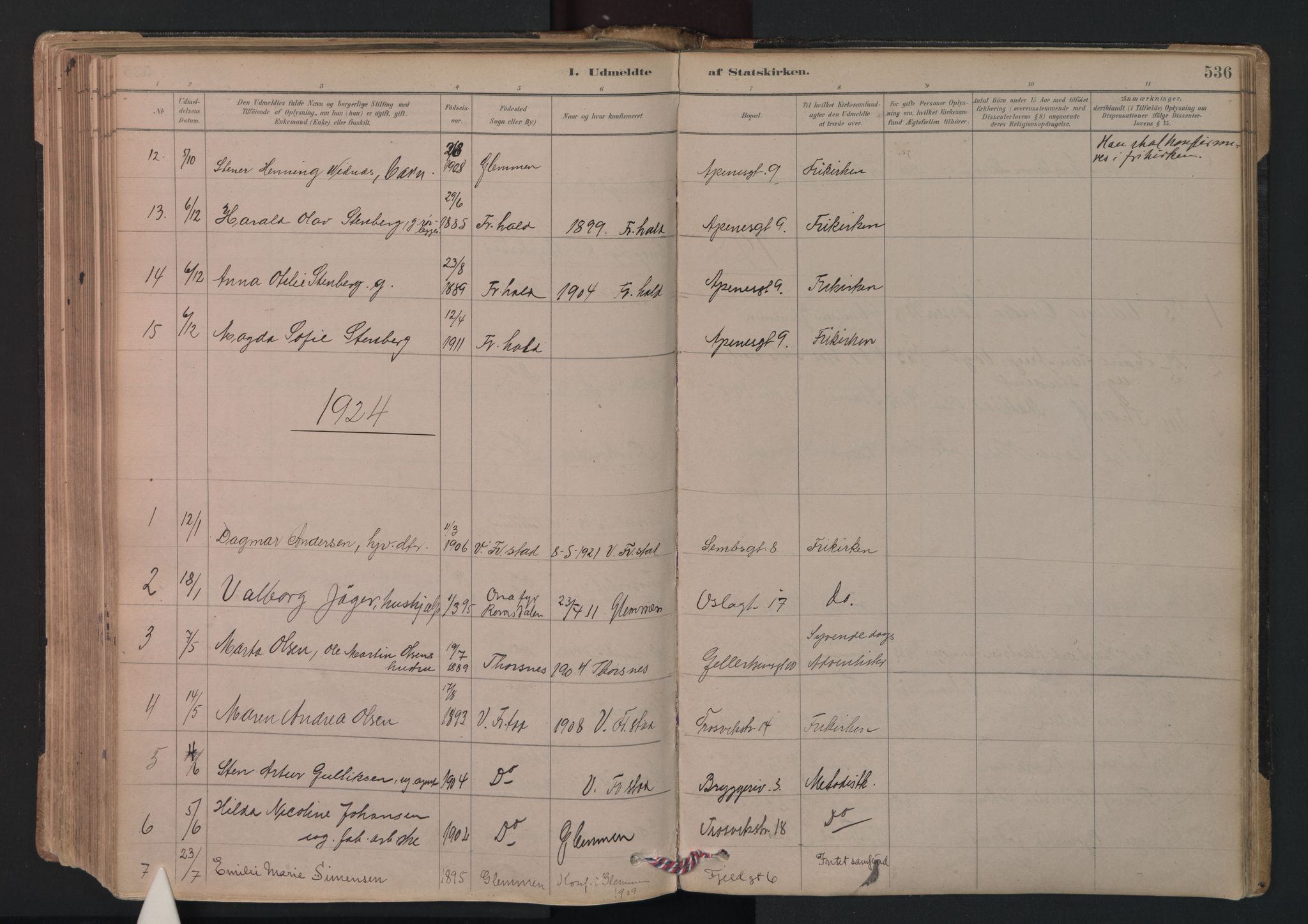 Fredrikstad domkirkes prestekontor Kirkebøker, AV/SAO-A-10906/F/Fa/L0005: Parish register (official) no. 5, 1878-1971, p. 536