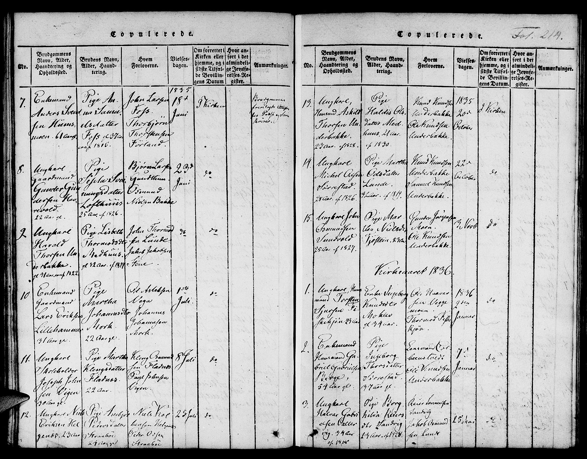 Suldal sokneprestkontor, SAST/A-101845/01/IV/L0006: Parish register (official) no. A 6, 1816-1836, p. 214
