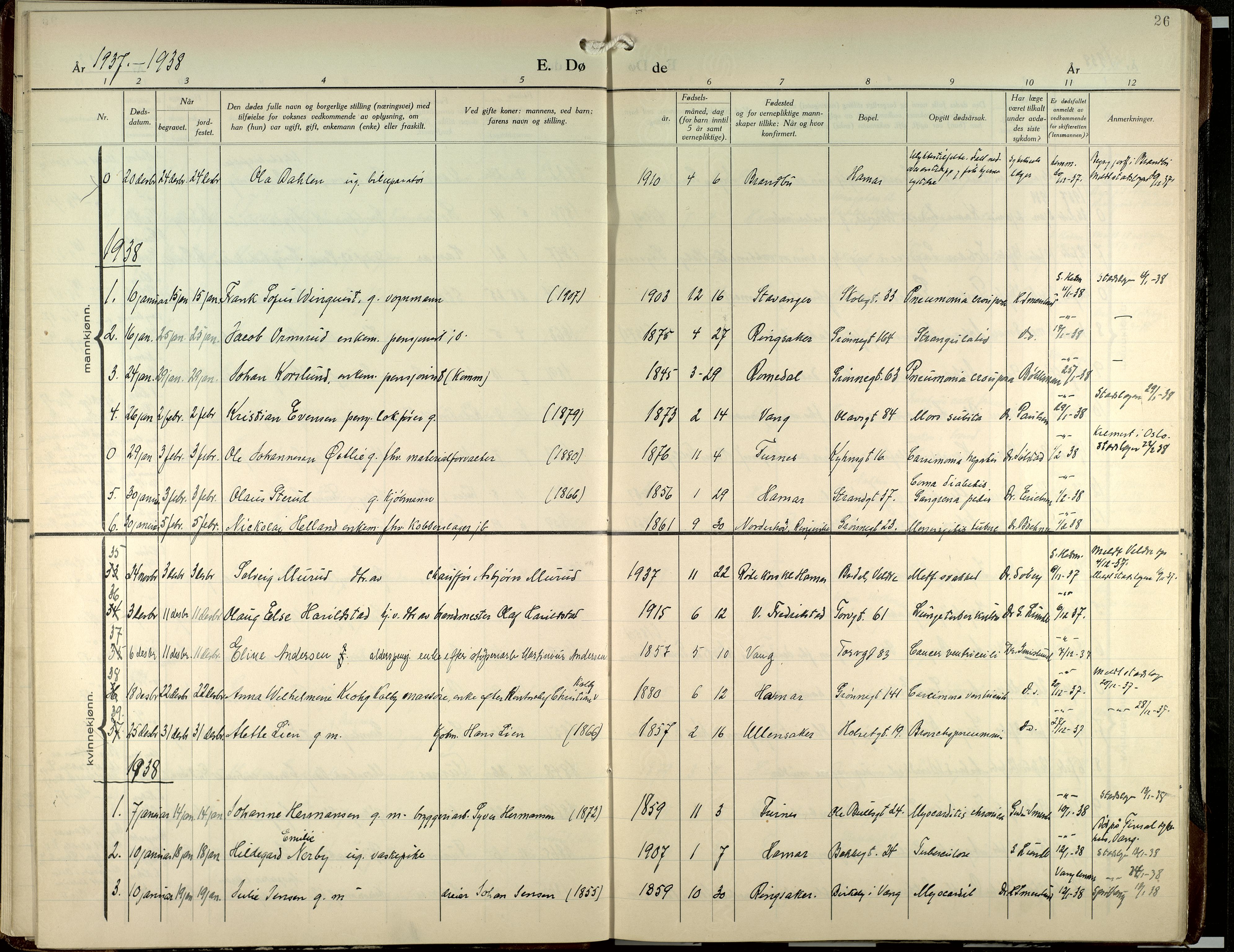 Hamar prestekontor, SAH/DOMPH-002/H/Ha/Haa/L0007: Parish register (official) no. 7, 1933-1953, p. 26