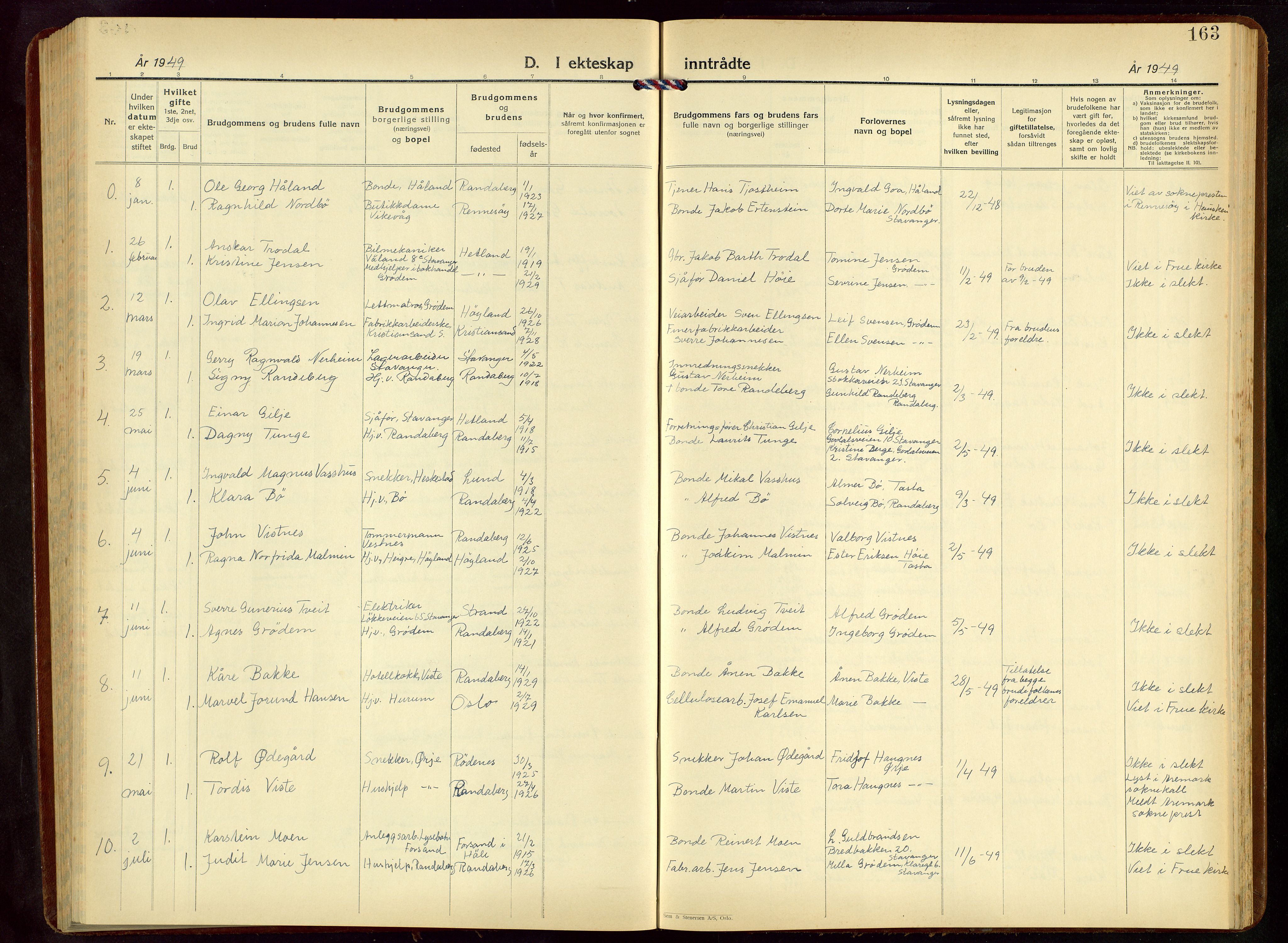 Hetland sokneprestkontor, SAST/A-101826/30/30BB/L0015: Parish register (copy) no. B 15, 1940-1955, p. 163