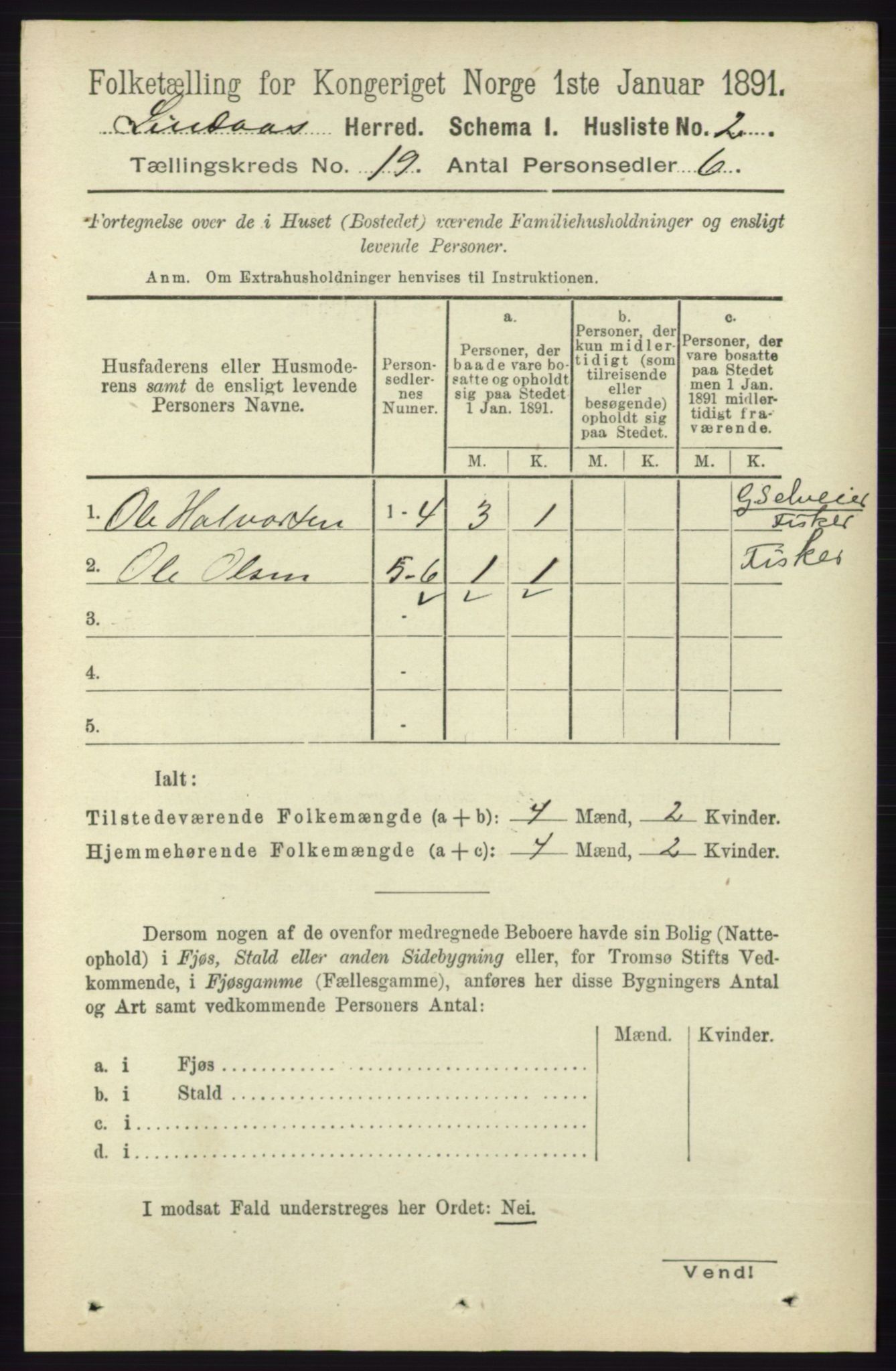 RA, 1891 census for 1263 Lindås, 1891, p. 6874