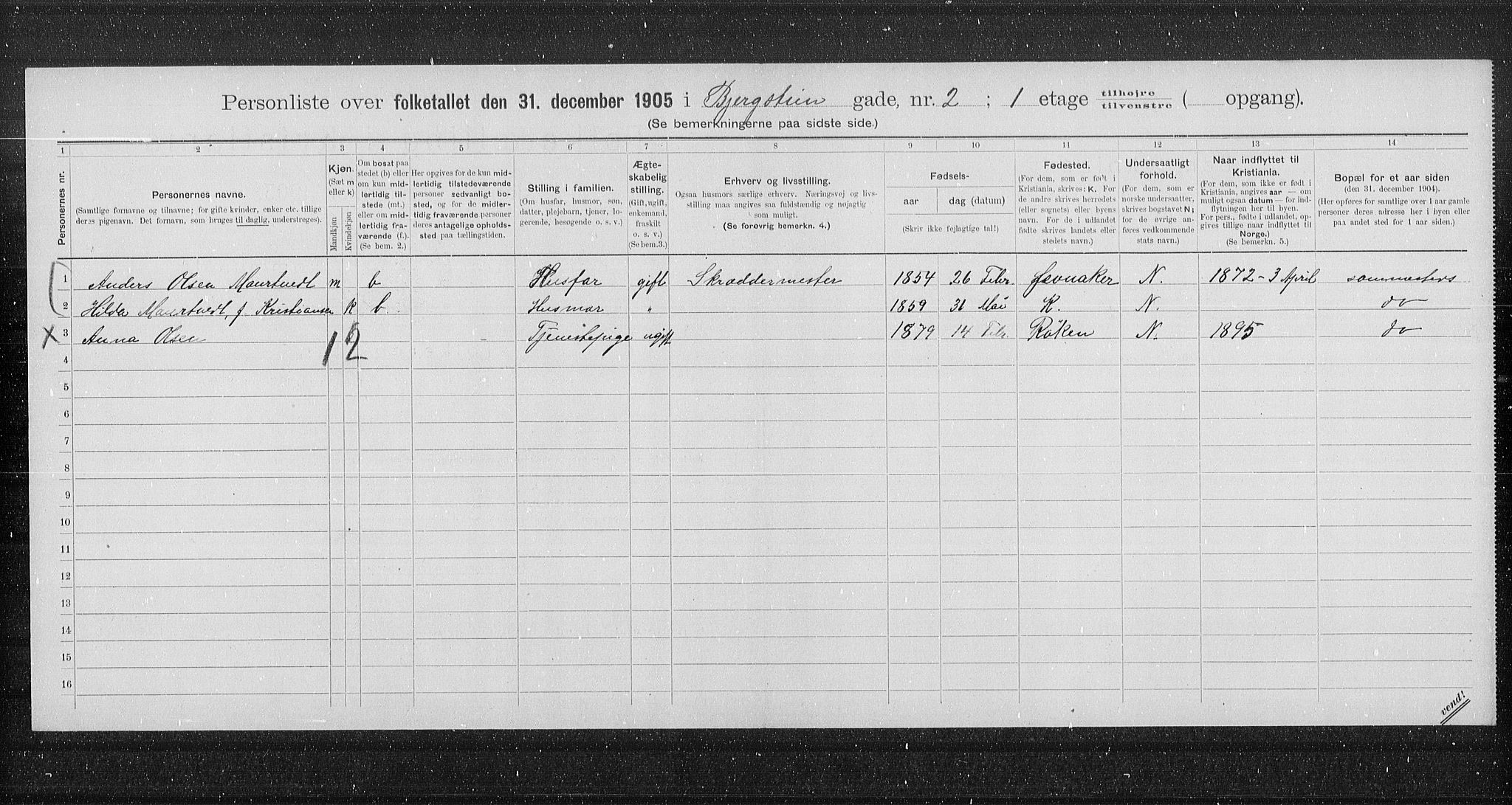 OBA, Municipal Census 1905 for Kristiania, 1905, p. 2640