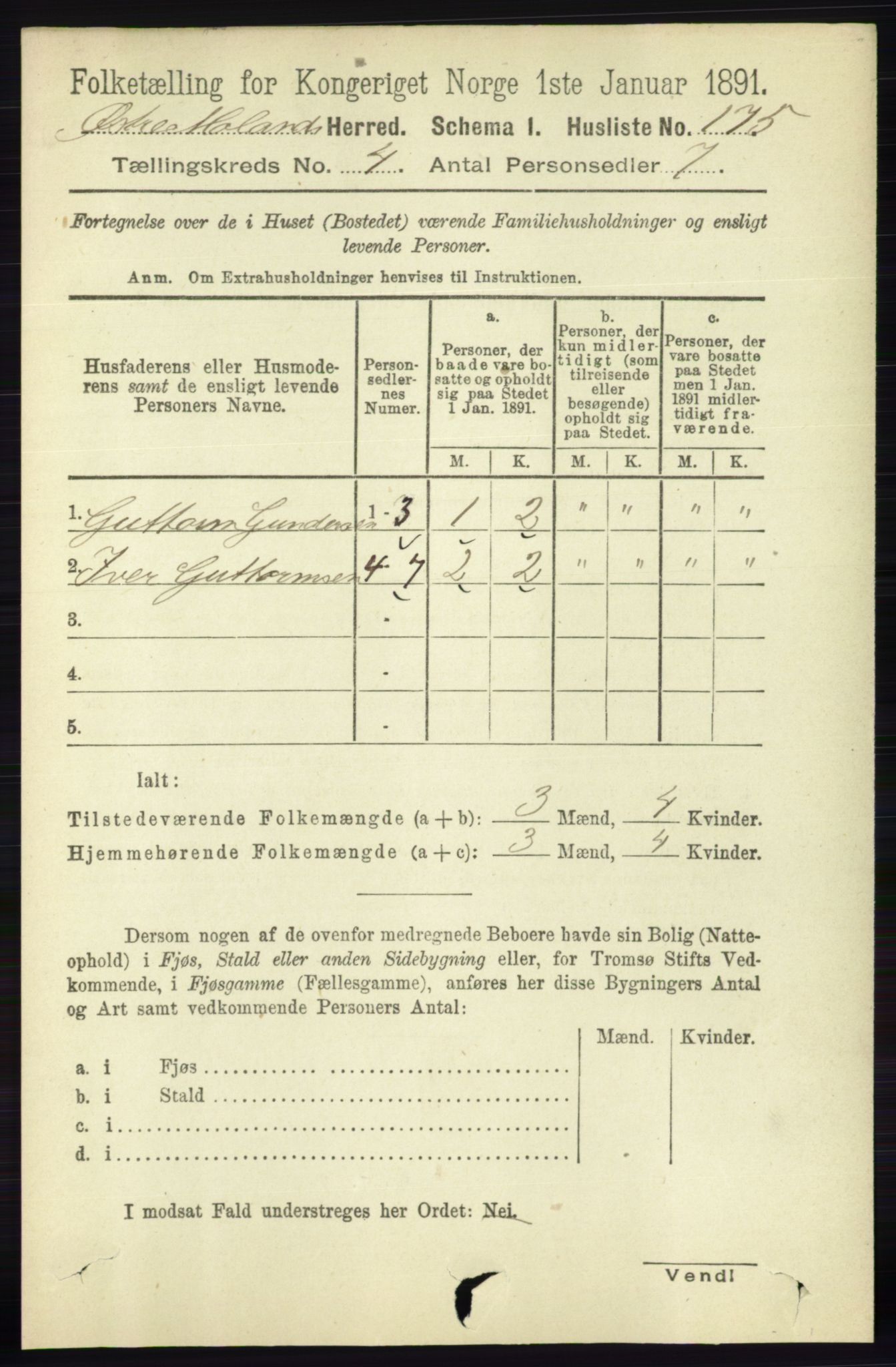 RA, 1891 census for 0918 Austre Moland, 1891, p. 2076