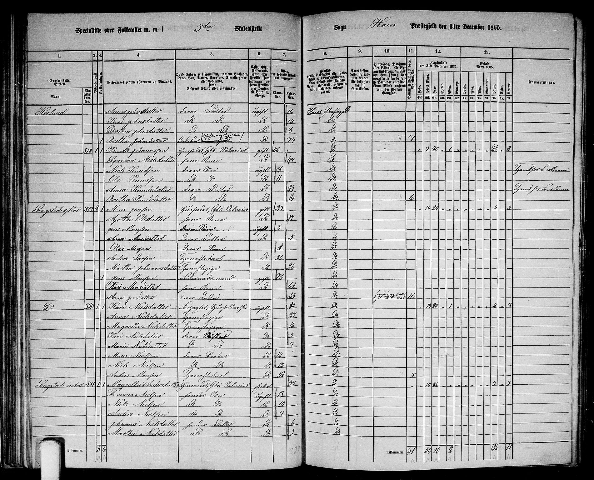 RA, 1865 census for Haus, 1865, p. 64