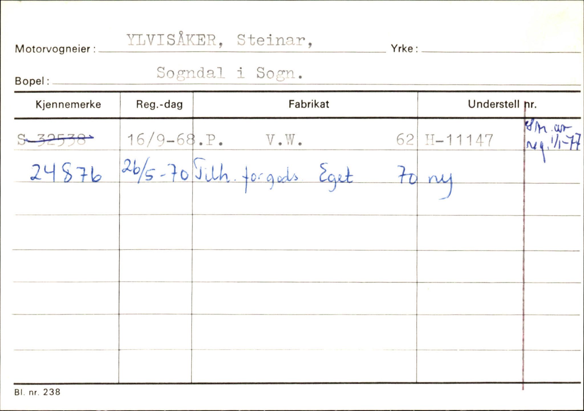 Statens vegvesen, Sogn og Fjordane vegkontor, AV/SAB-A-5301/4/F/L0125: Eigarregister Sogndal V-Å. Aurland A-Å. Fjaler A-N, 1945-1975, p. 182