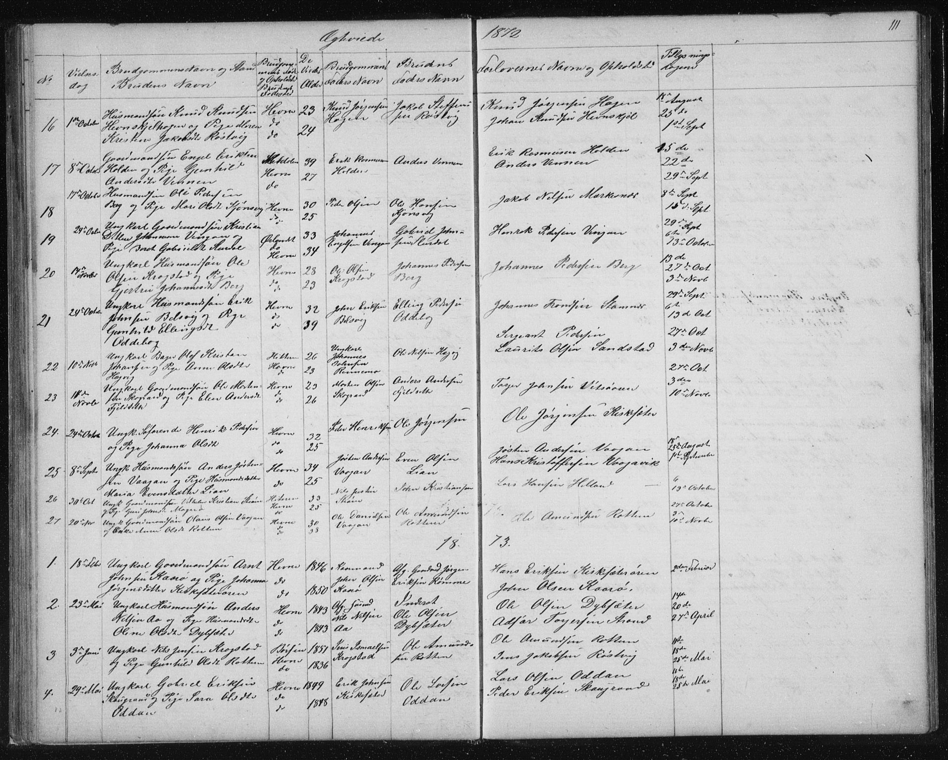 Ministerialprotokoller, klokkerbøker og fødselsregistre - Sør-Trøndelag, AV/SAT-A-1456/630/L0503: Parish register (copy) no. 630C01, 1869-1878, p. 111