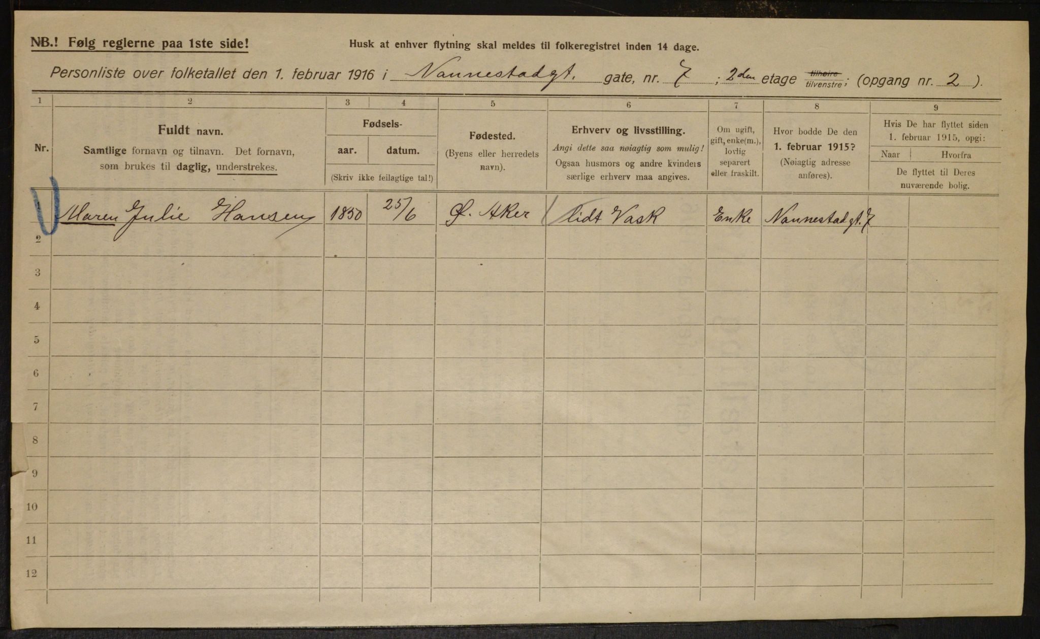 OBA, Municipal Census 1916 for Kristiania, 1916, p. 70862