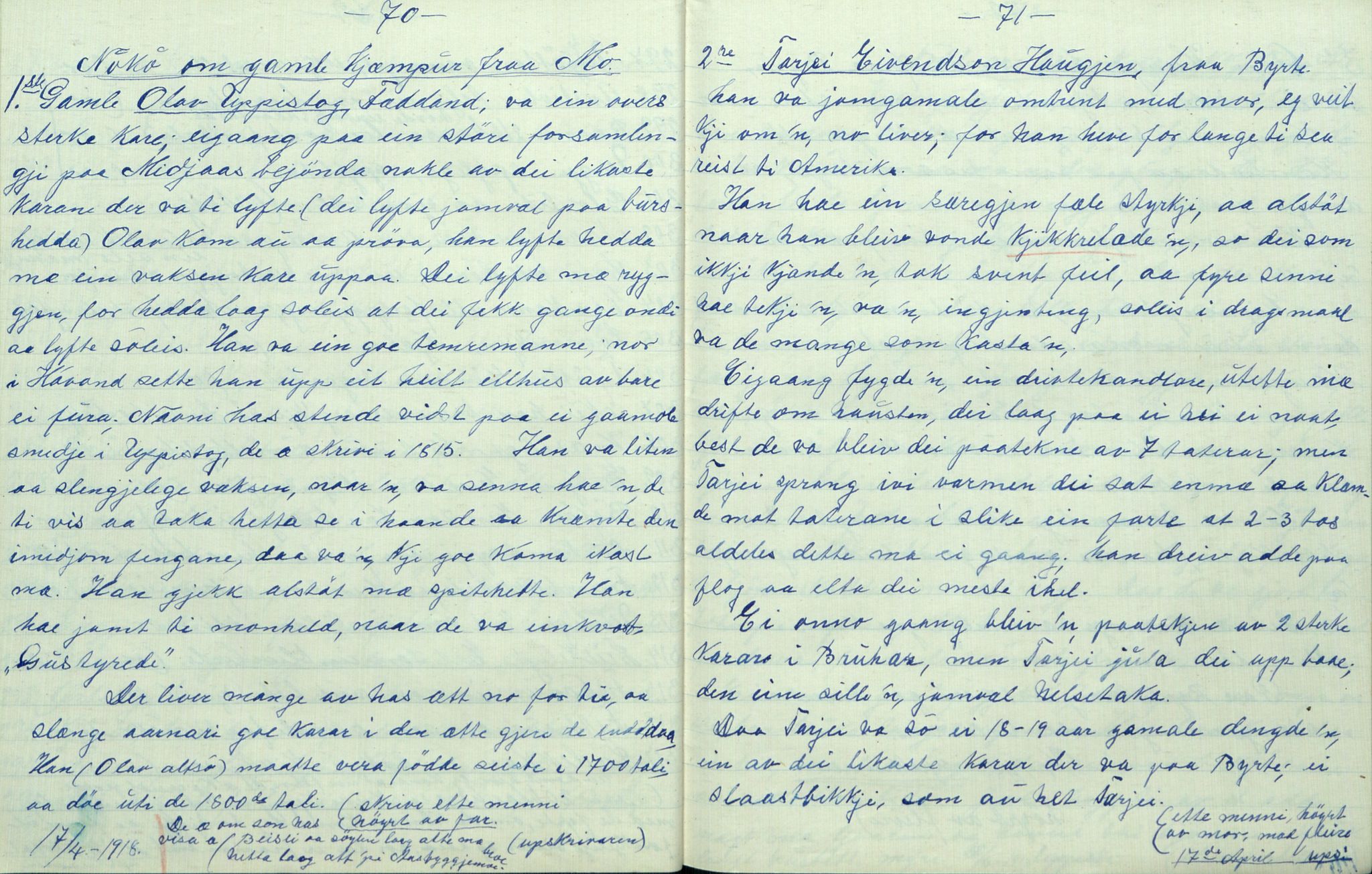 Rikard Berge, TEMU/TGM-A-1003/F/L0007/0041: 251-299 / 291 Oppskrifter av H. G. Kaldbast, 1917-1920, p. 70-71