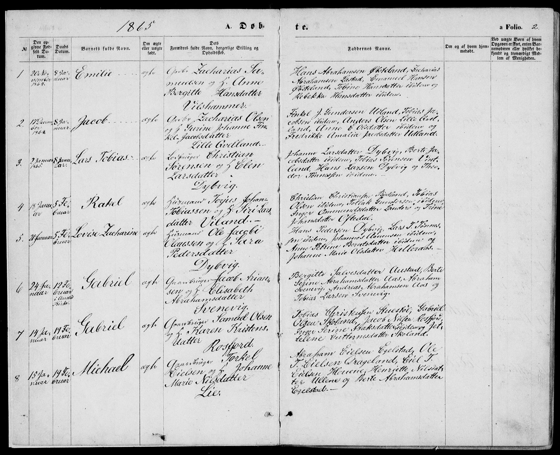 Lyngdal sokneprestkontor, SAK/1111-0029/F/Fa/Fac/L0010: Parish register (official) no. A 10, 1865-1878, p. 2