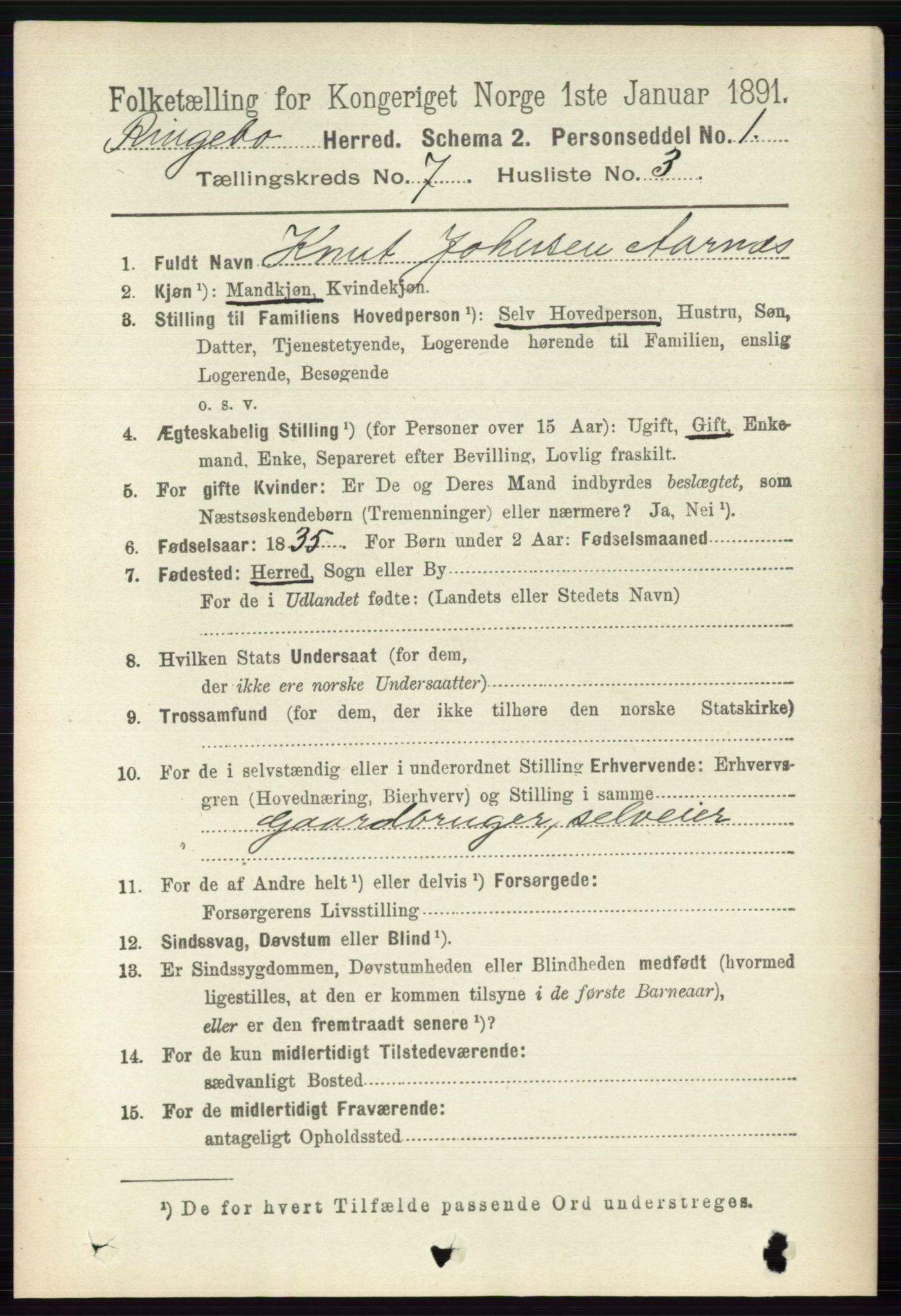 RA, 1891 census for 0520 Ringebu, 1891, p. 3048