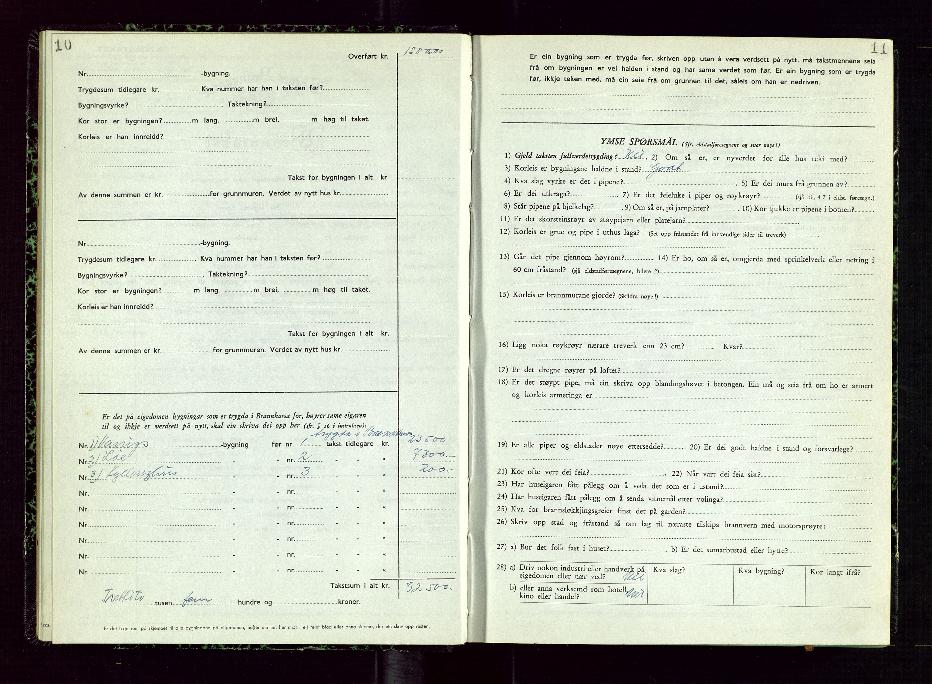 Time lensmannskontor, SAST/A-100420/Gob/L0003: "Branntakstprotokoll", 1952-1954, p. 10-11