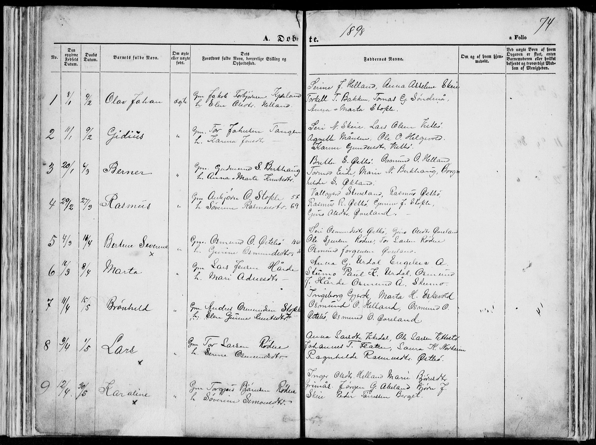 Vikedal sokneprestkontor, SAST/A-101840/01/V: Parish register (copy) no. B 10, 1864-1926, p. 74