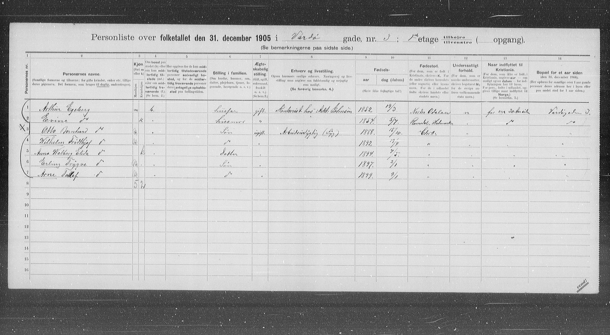 OBA, Municipal Census 1905 for Kristiania, 1905, p. 64281