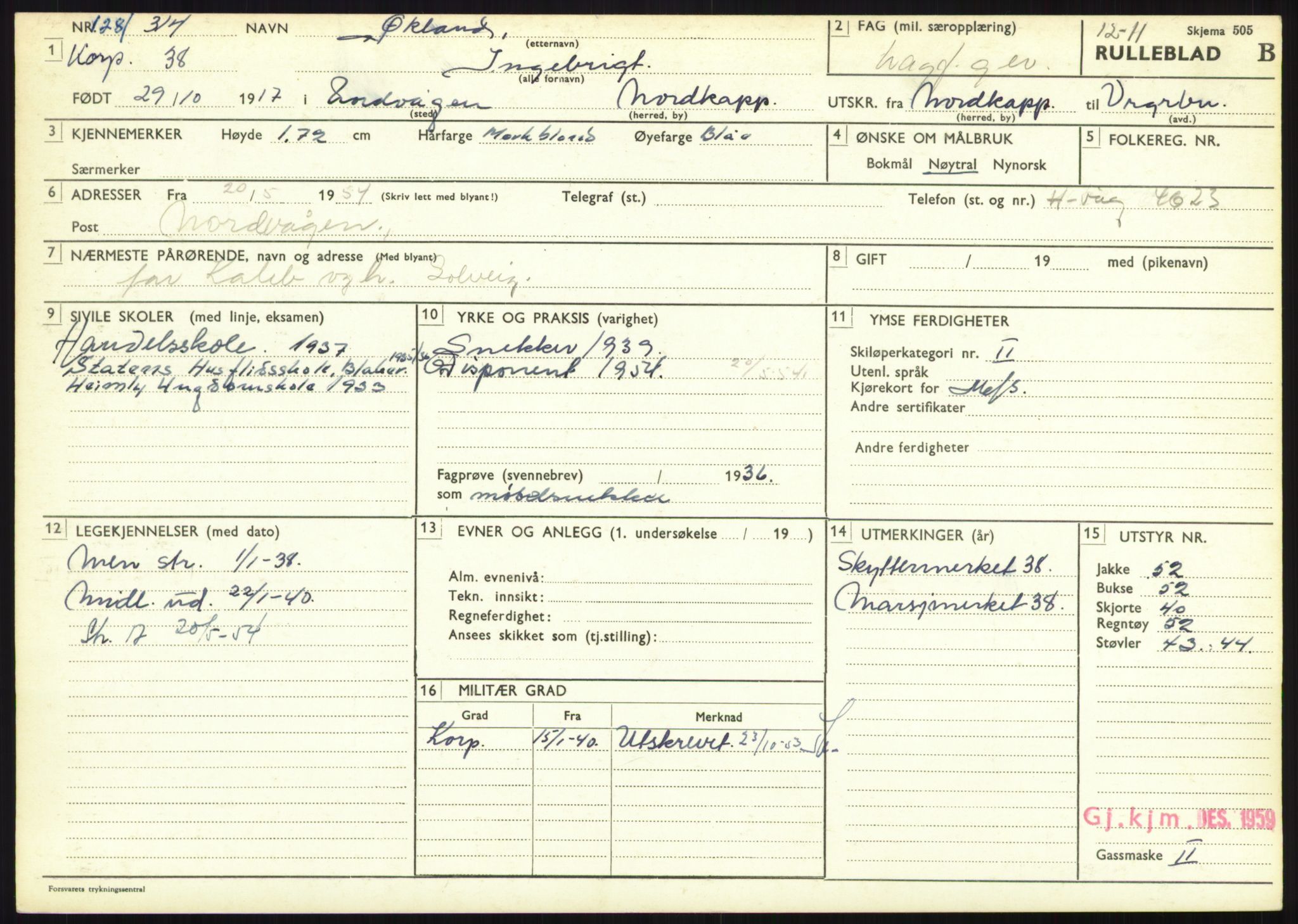 Forsvaret, Varanger bataljon, AV/RA-RAFA-2258/1/D/L0446: Rulleblad for menige født 1917-1919, 1917-1919, p. 292